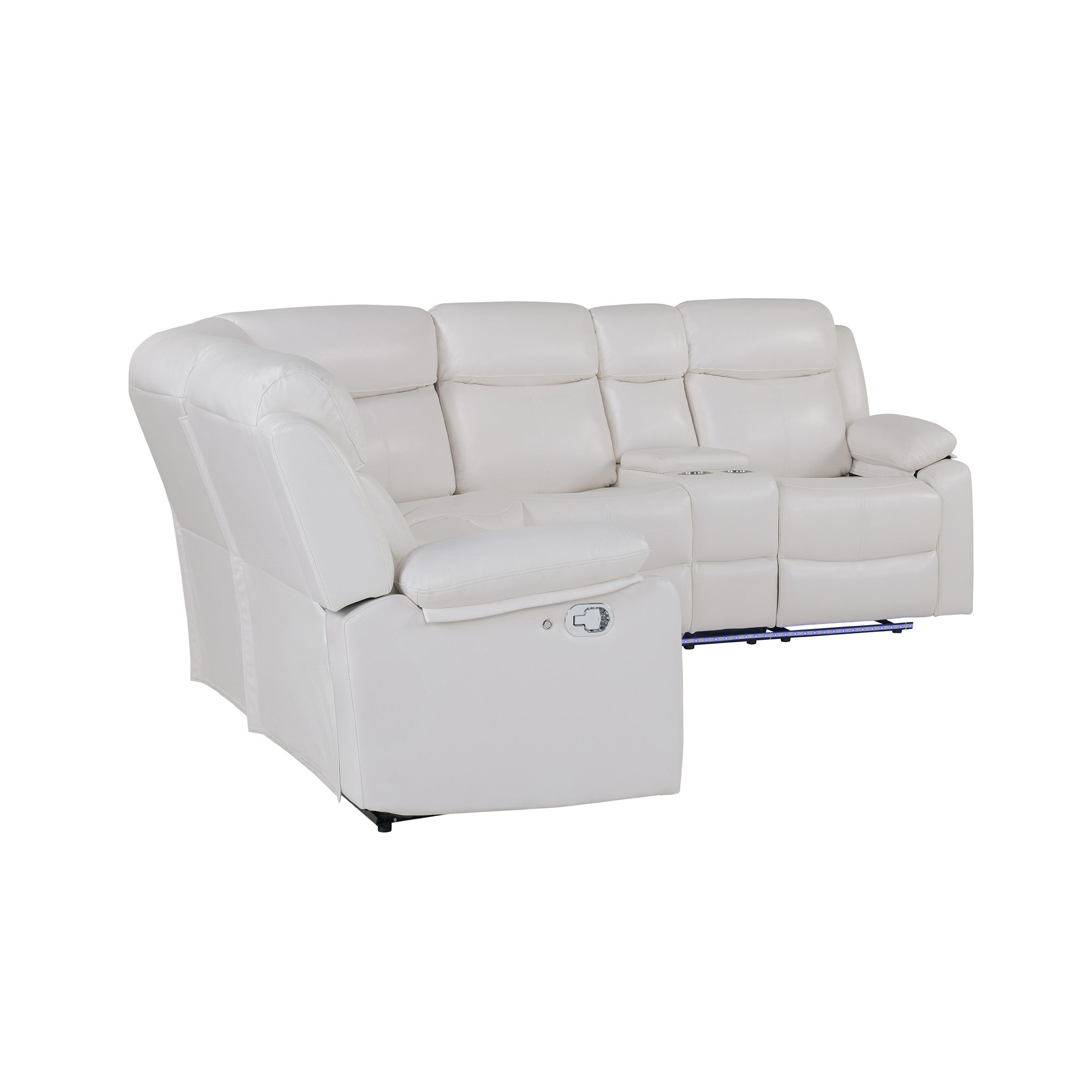 Off White Faux Leather Reclining Curved Six Piece Sectional With LED And Console-4
