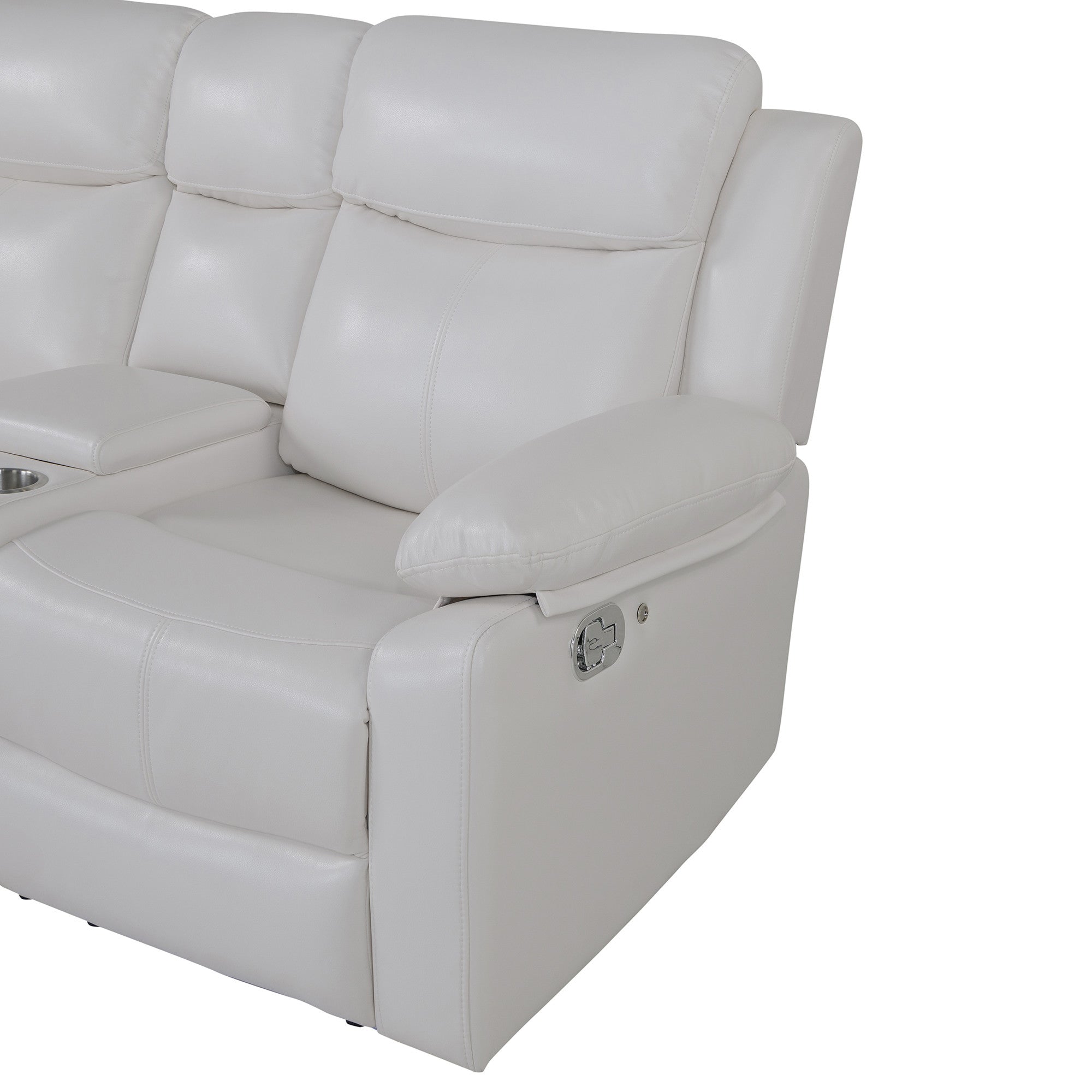 Off White Faux Leather Reclining Curved Six Piece Sectional With LED And Console-7
