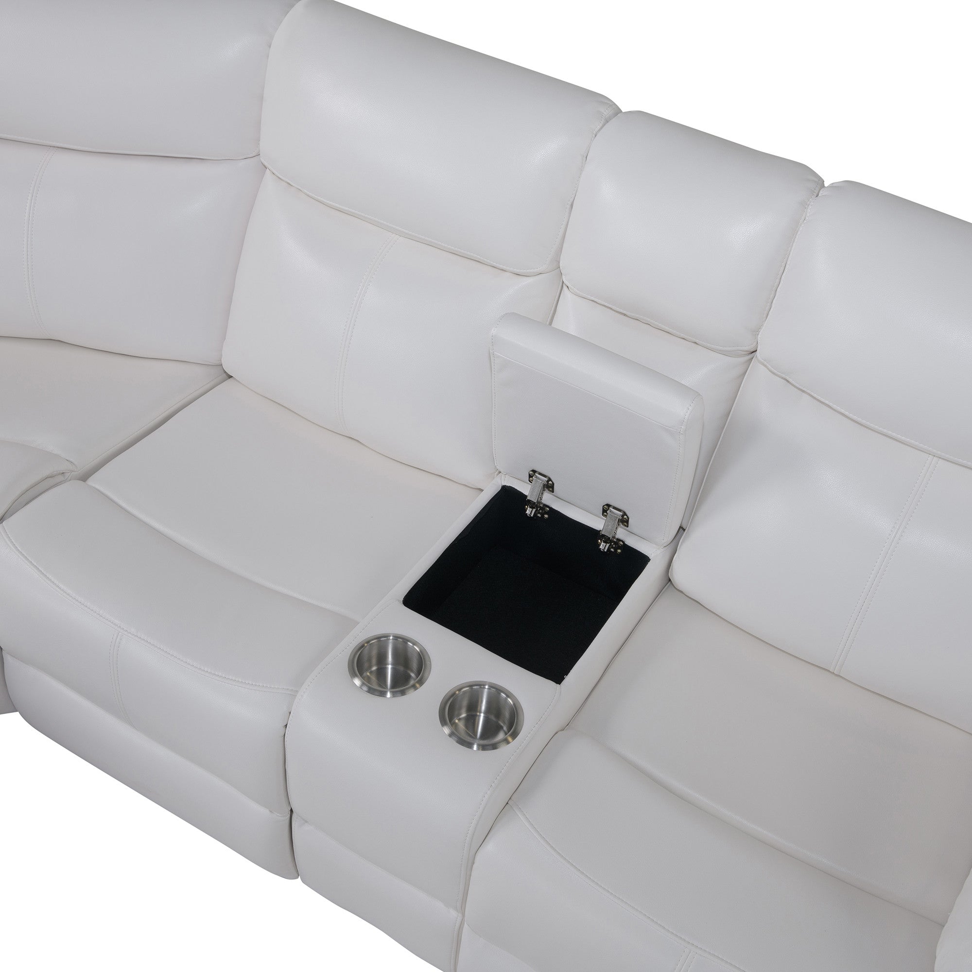 Off White Faux Leather Reclining Curved Six Piece Sectional With LED And Console-8