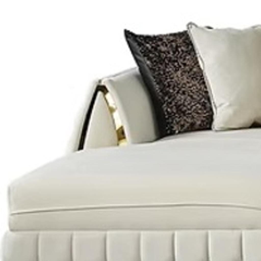 Cream Velvet U Shaped Sofa and Chaise Sectional With Toss Pillows-3