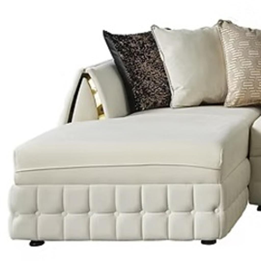 Cream Velvet U Shaped Sofa and Chaise Sectional With Toss Pillows-4