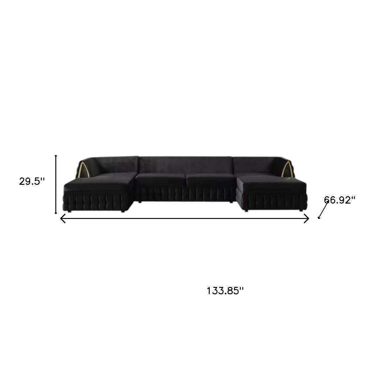 Black Velvet U Shaped Sofa and Chaise Sectional With Toss Pillows-8