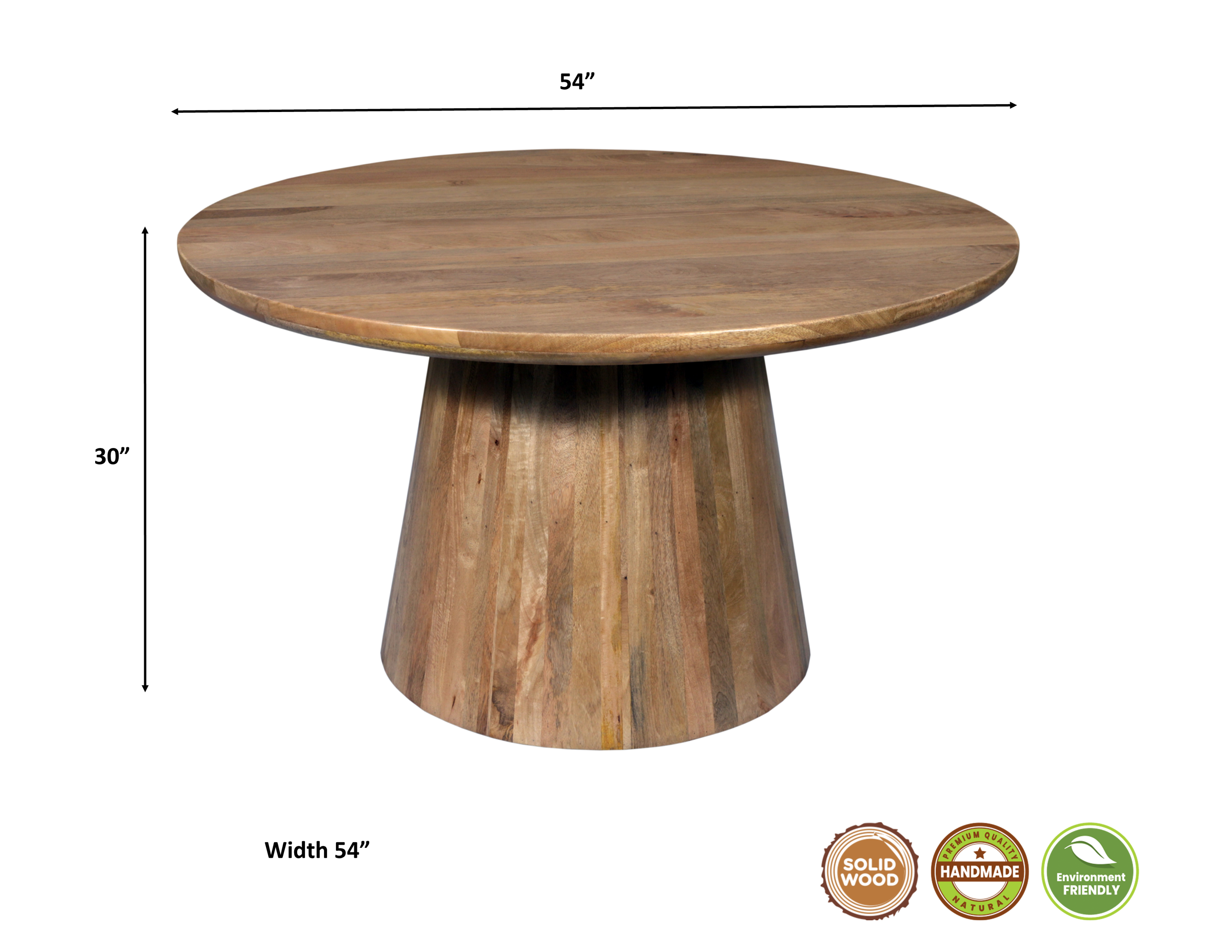 54" Natural Solid Wood Pedestal Base Round Top Dining Table-7