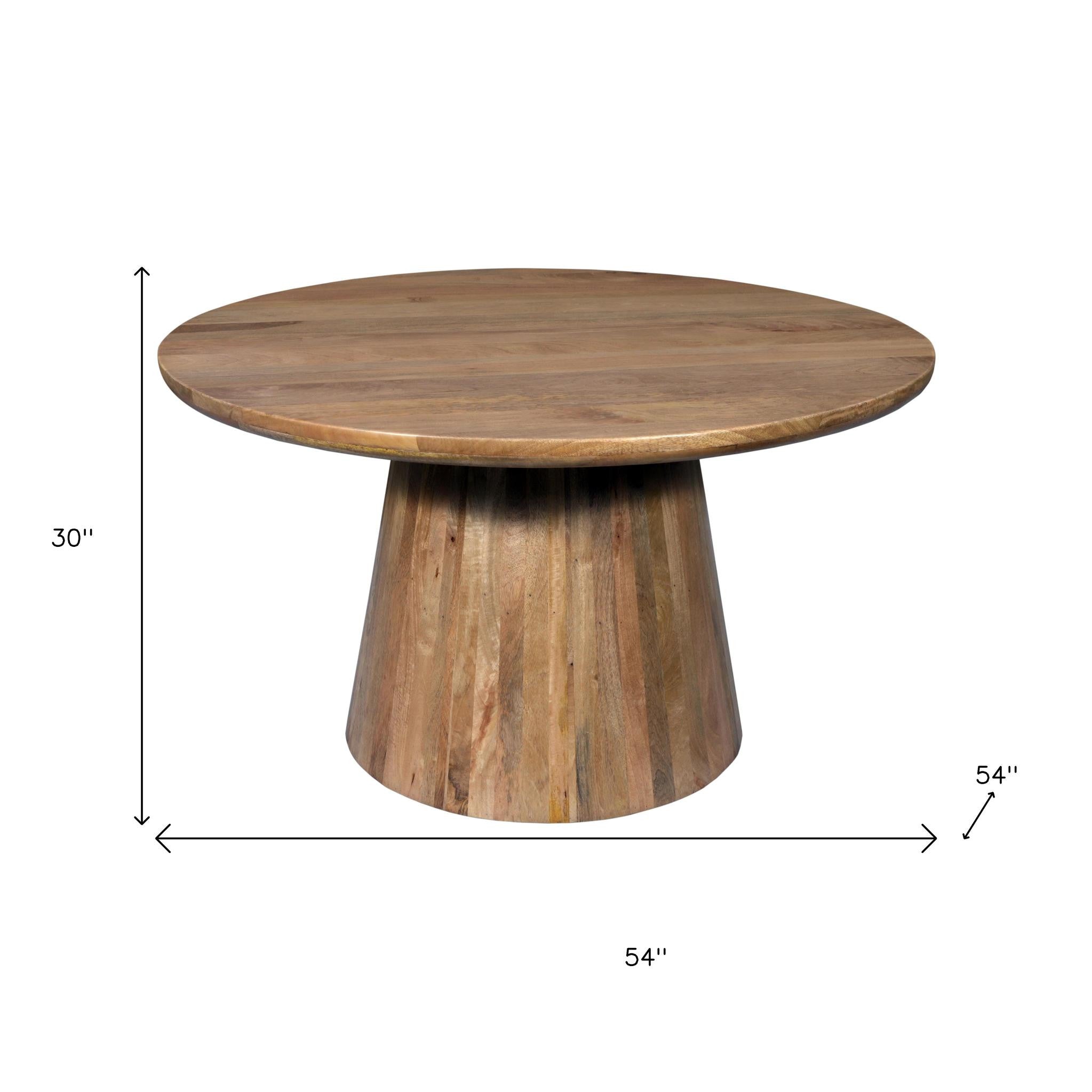 54" Natural Solid Wood Pedestal Base Round Top Dining Table-6