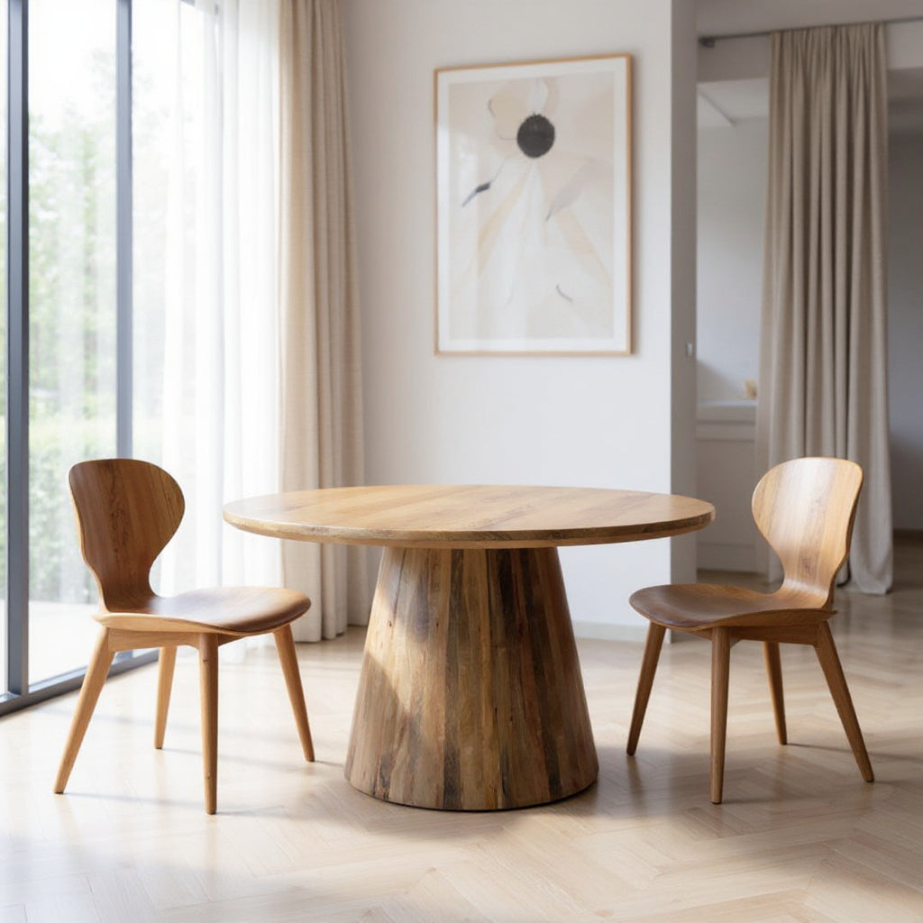 54" Natural Solid Wood Pedestal Base Round Top Dining Table-0