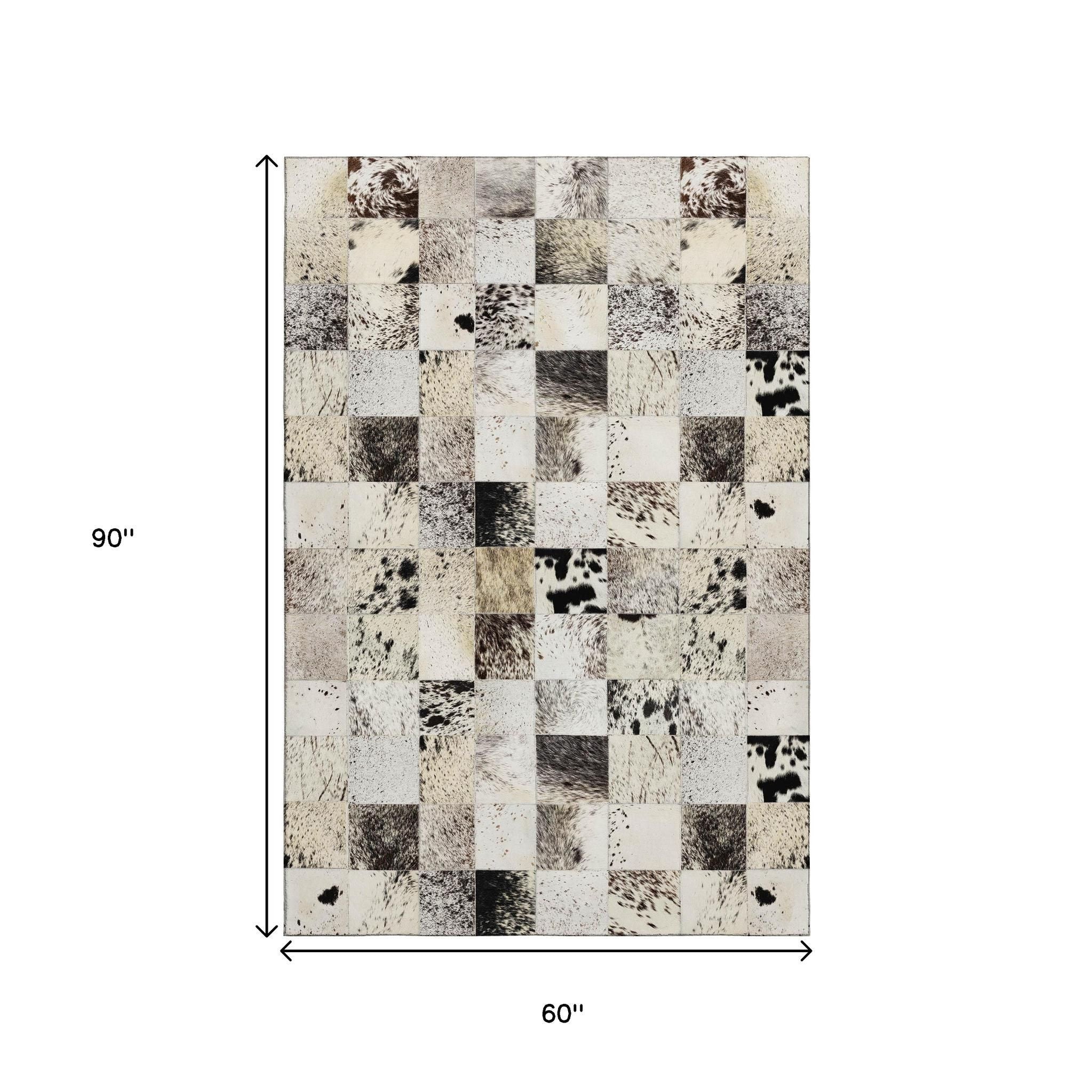 5' X 8' Granite Gray Ivory And Black Patchwork Washable Area Rug With UV Protection-8