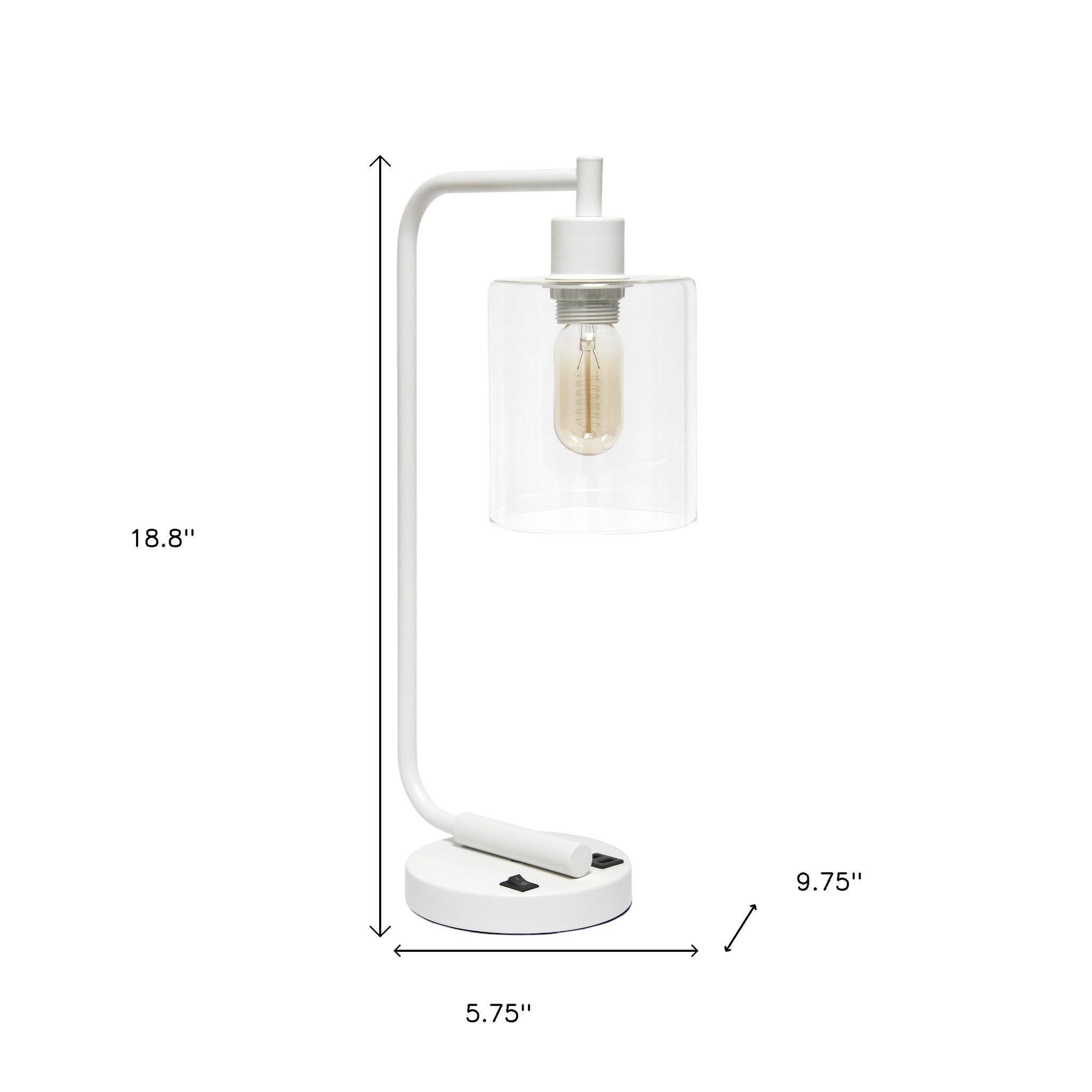 19" White Iron Lantern USB Table Lamp With Clear Cylinder Shade-5