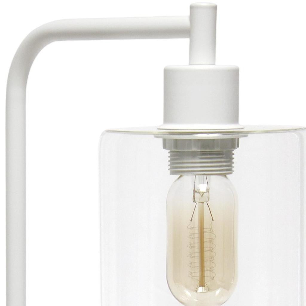 19" White Iron Lantern USB Table Lamp With Clear Cylinder Shade-3