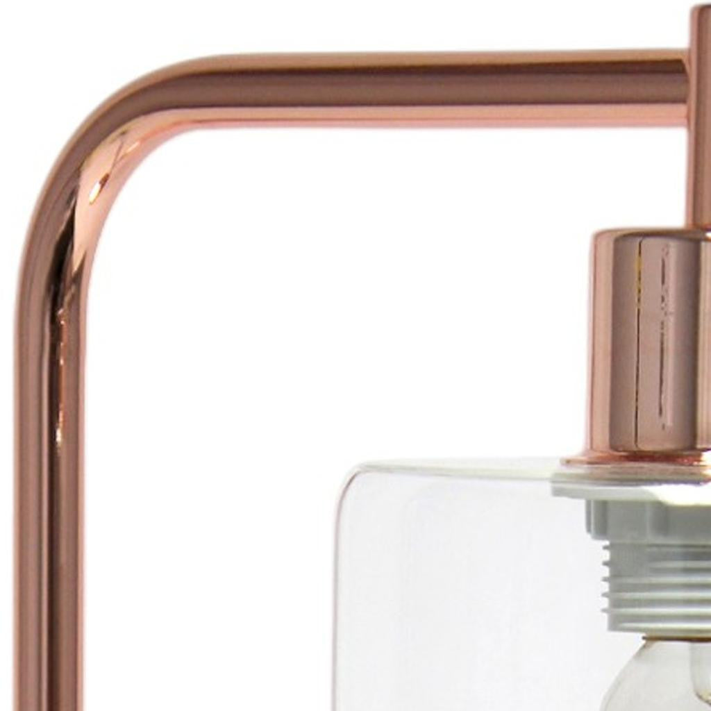 19" Rose Gold Iron Lantern USB Table Lamp With Clear Cylinder Shade-2