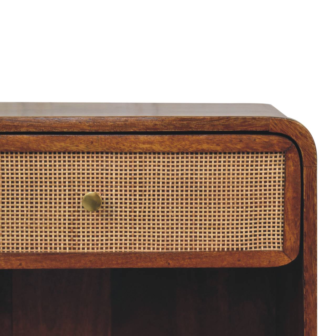 21" Chestnut Solid Wood Cane Rattan One Drawer Nightstand-4