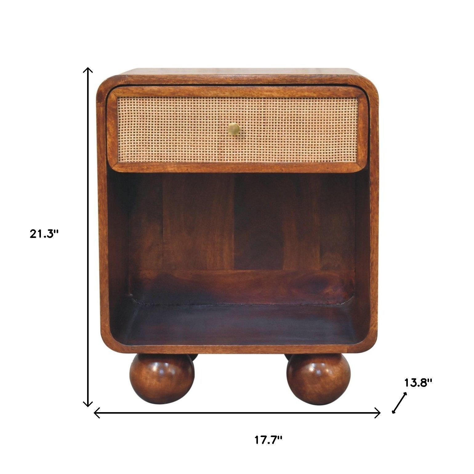 21" Chestnut Solid Wood Cane Rattan One Drawer Nightstand-8