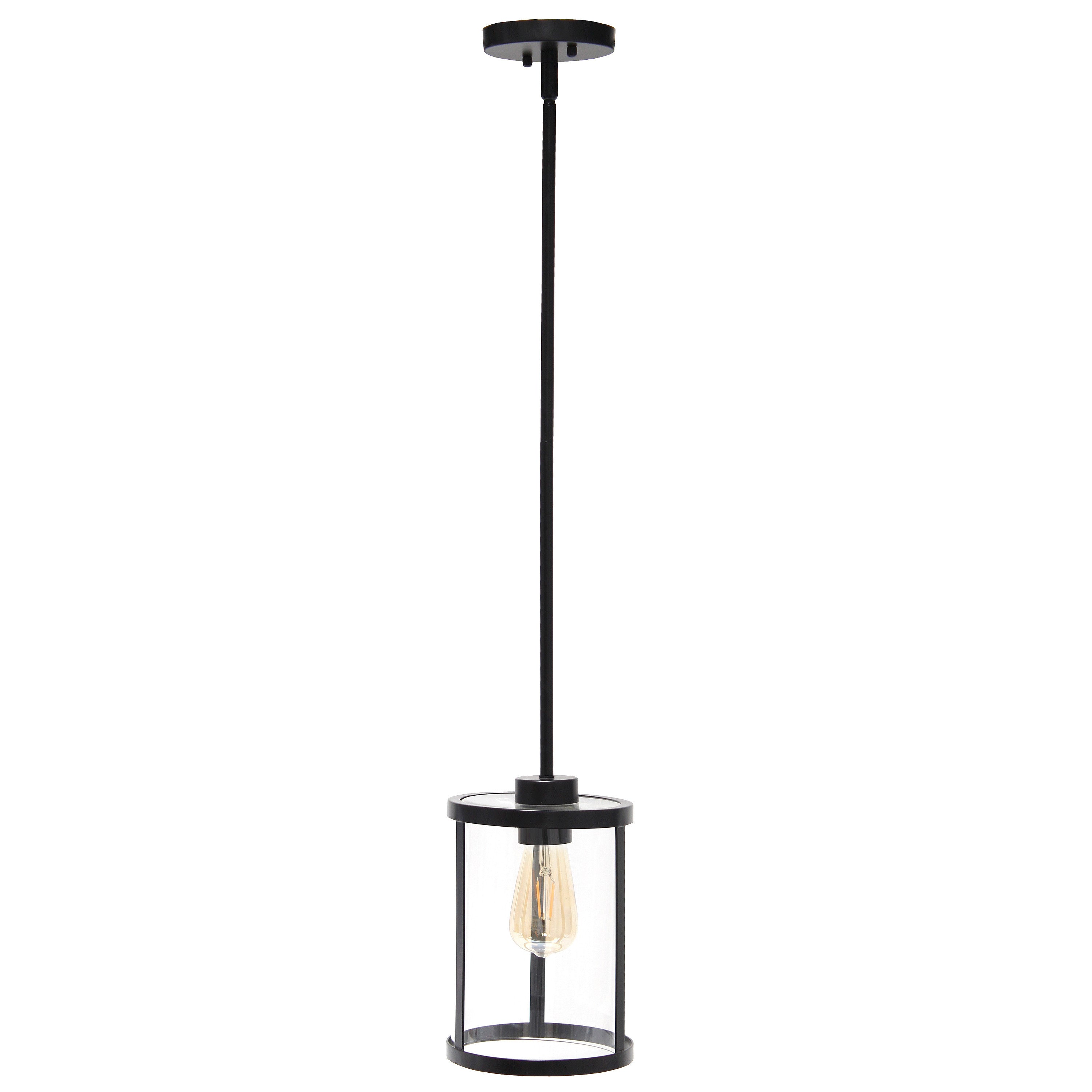 Black Cylinder Iron Ceiling Light With Black Shades-2