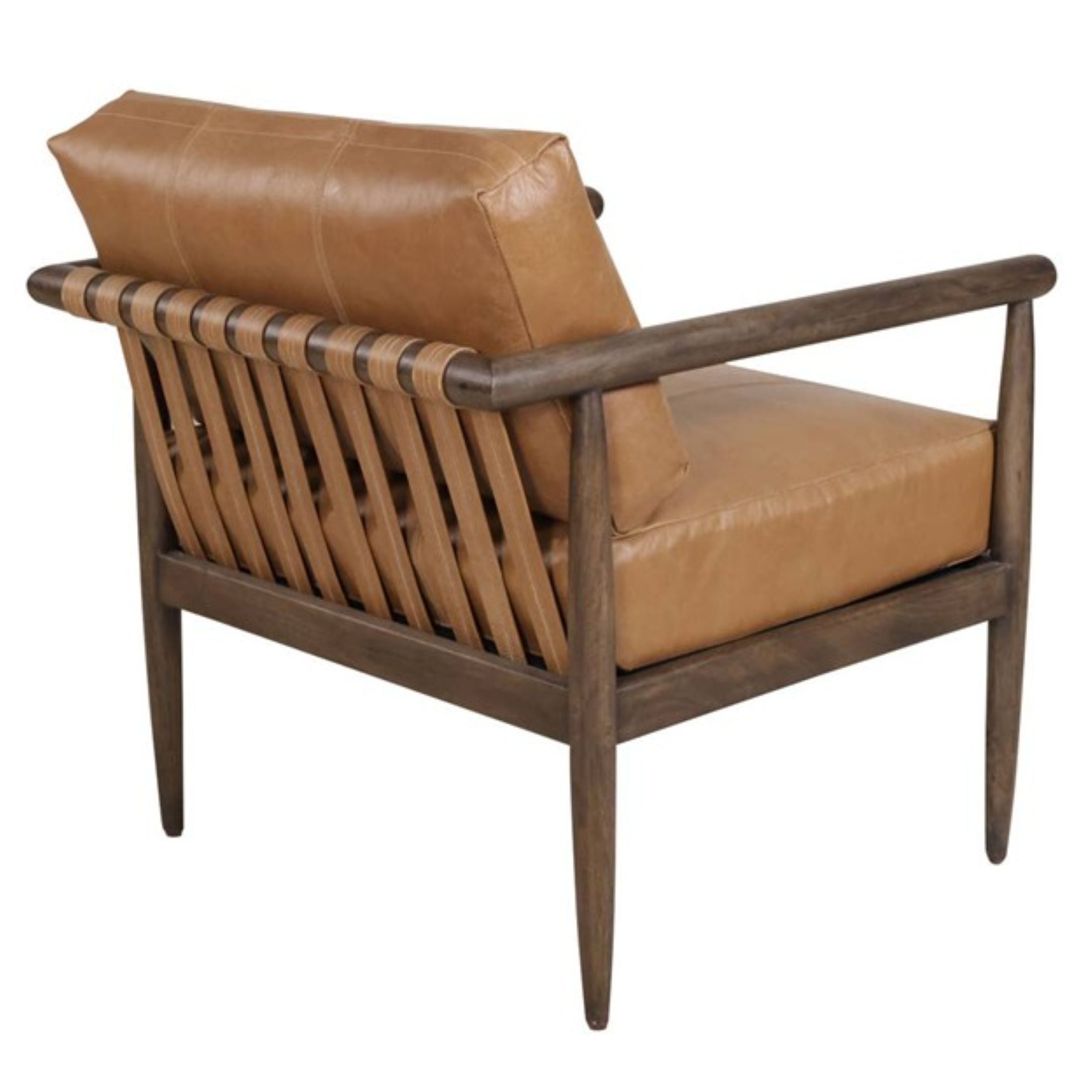 28" Brown Genuine Leather and Solid Wood Arm Chair-3