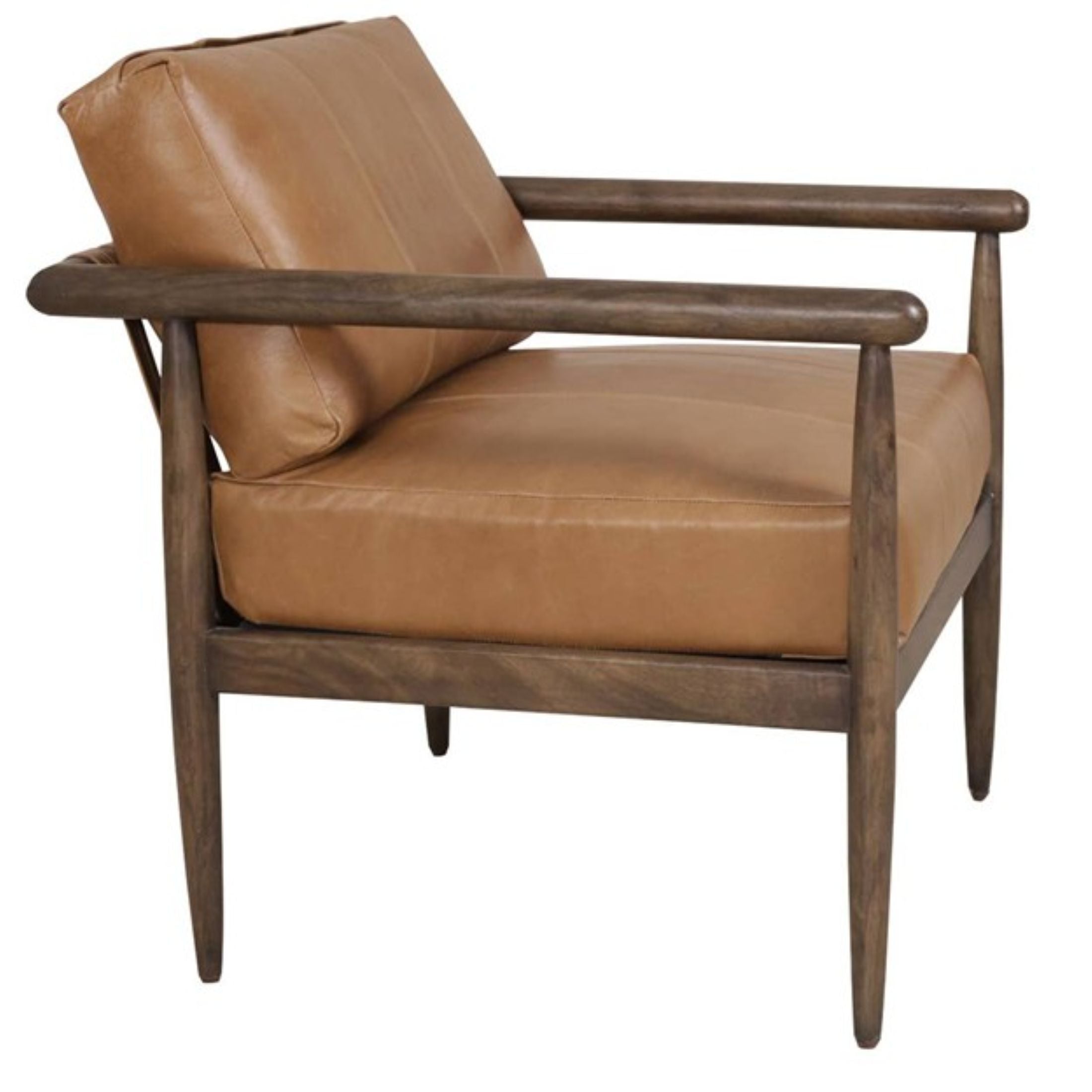 28" Brown Genuine Leather and Solid Wood Arm Chair-2