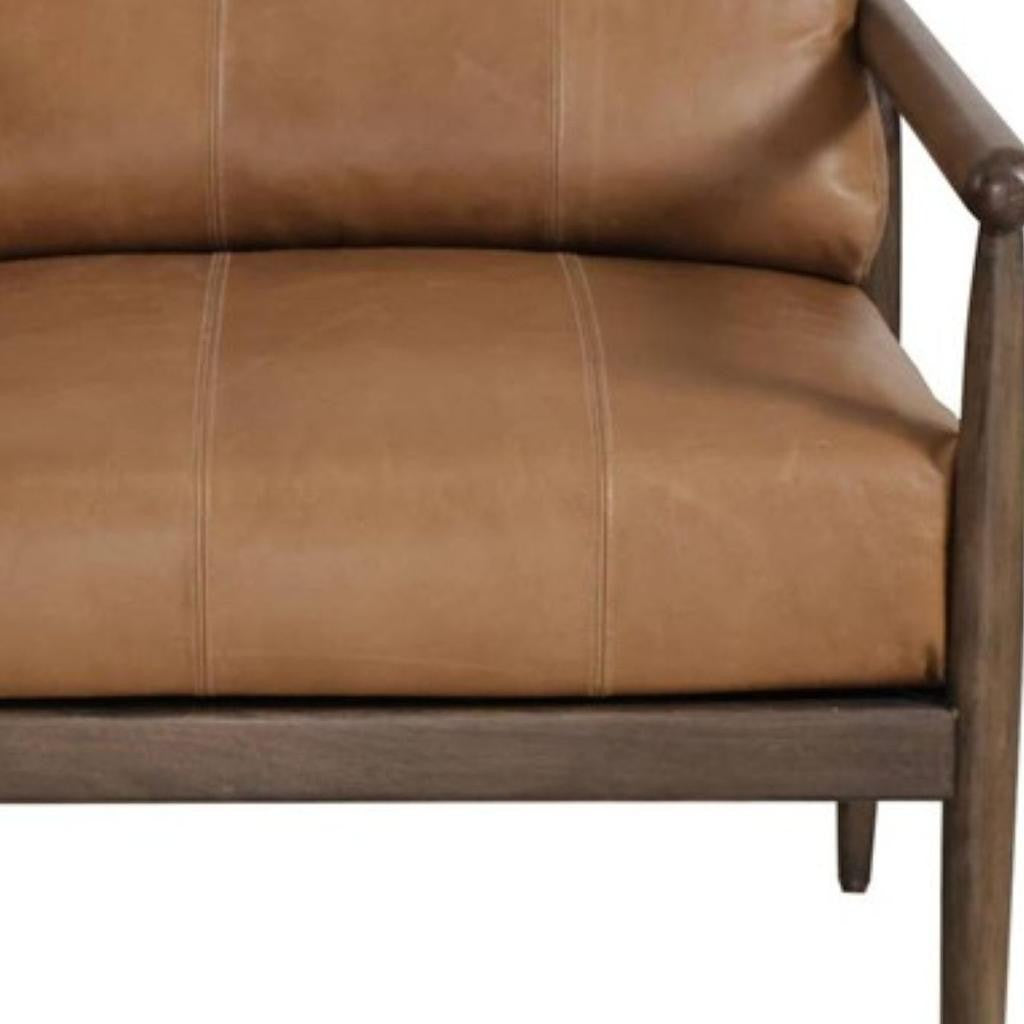 28" Brown Genuine Leather and Solid Wood Arm Chair-5