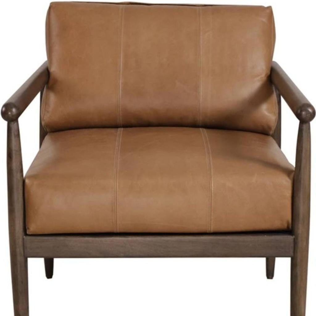 28" Brown Genuine Leather and Solid Wood Arm Chair-6