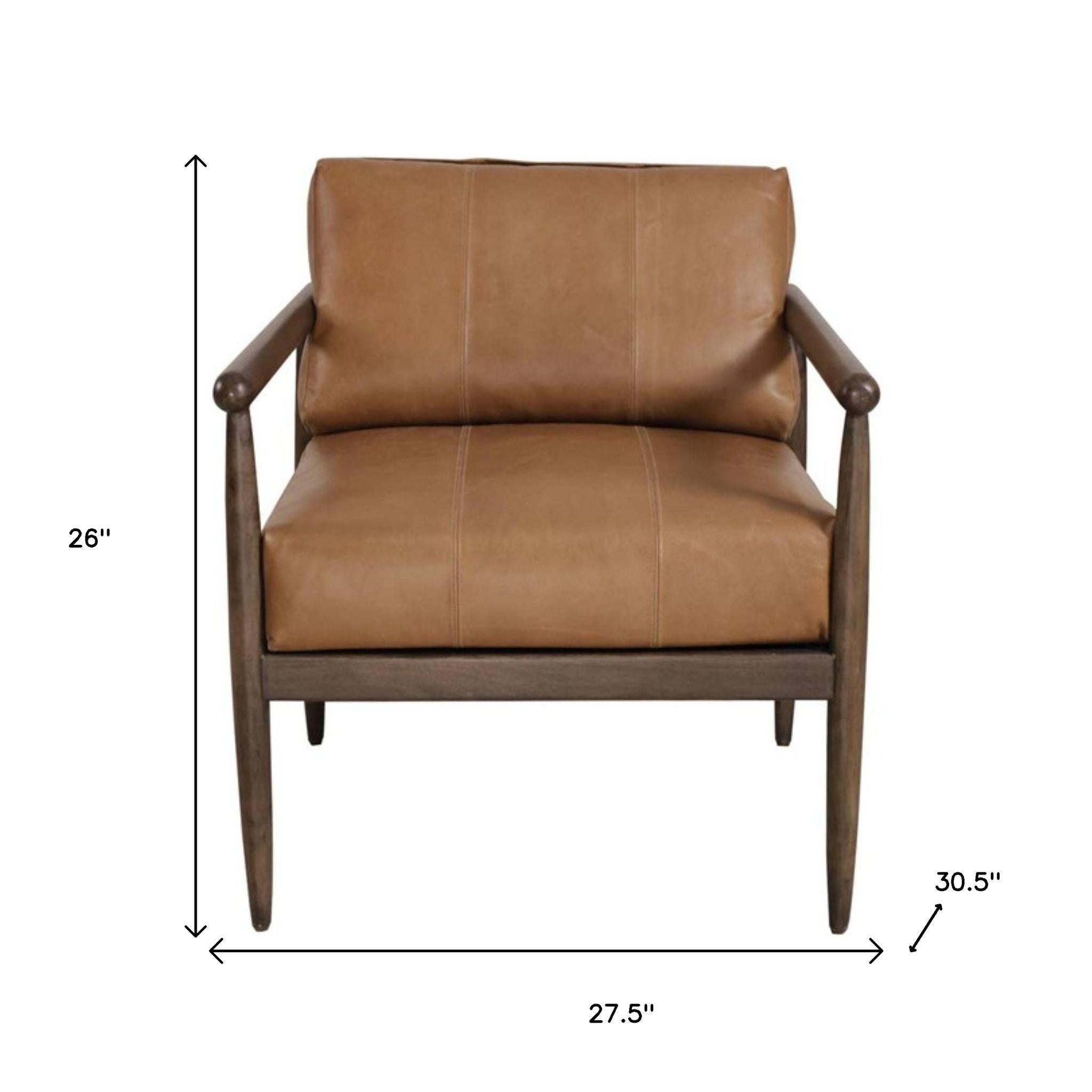 28" Brown Genuine Leather and Solid Wood Arm Chair-8