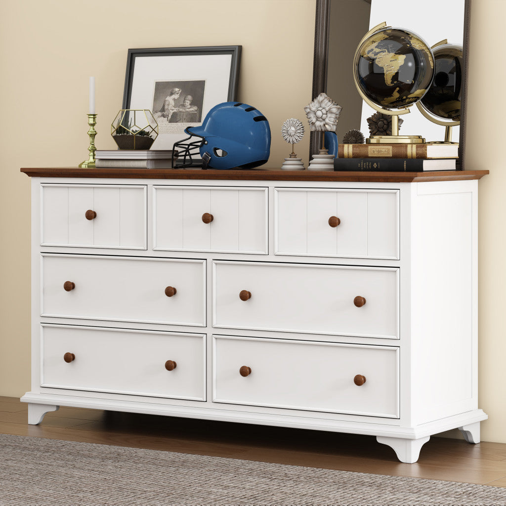 61" White And Walnut Wood Seven Drawer Captains Dresser-8