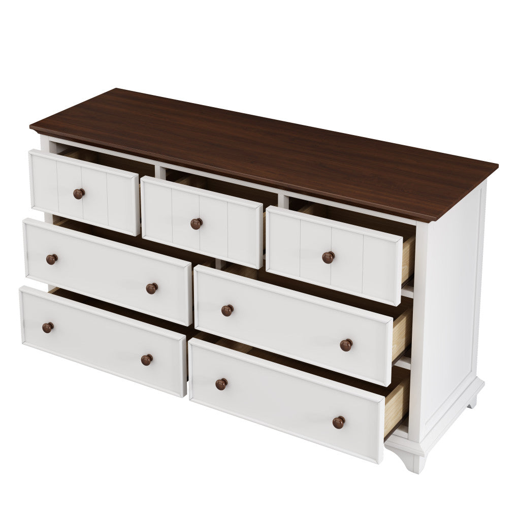 61" White And Walnut Wood Seven Drawer Captains Dresser-2