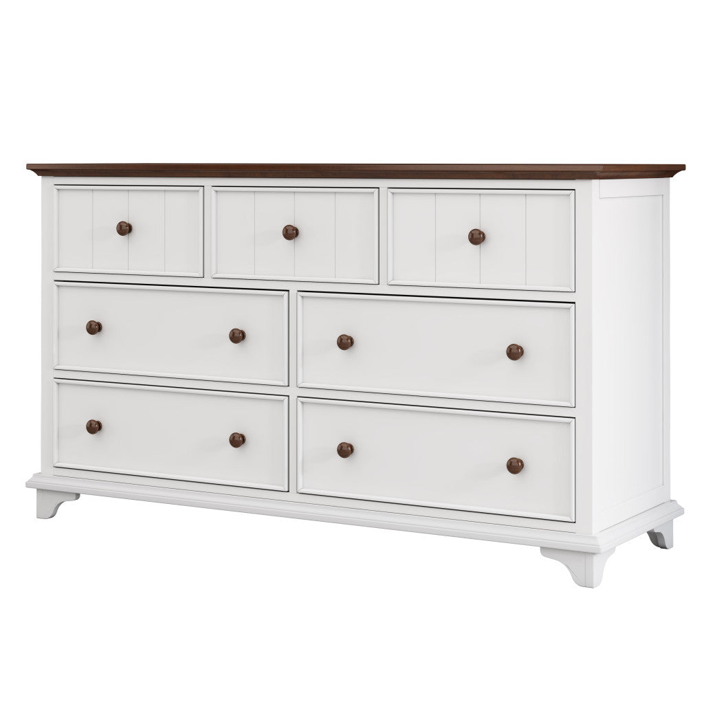 61" White And Walnut Wood Seven Drawer Captains Dresser-4