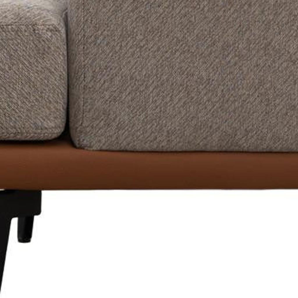 29" Beige Terra Cotta and Black Linen Upholstered Wood Barrel Chair-7