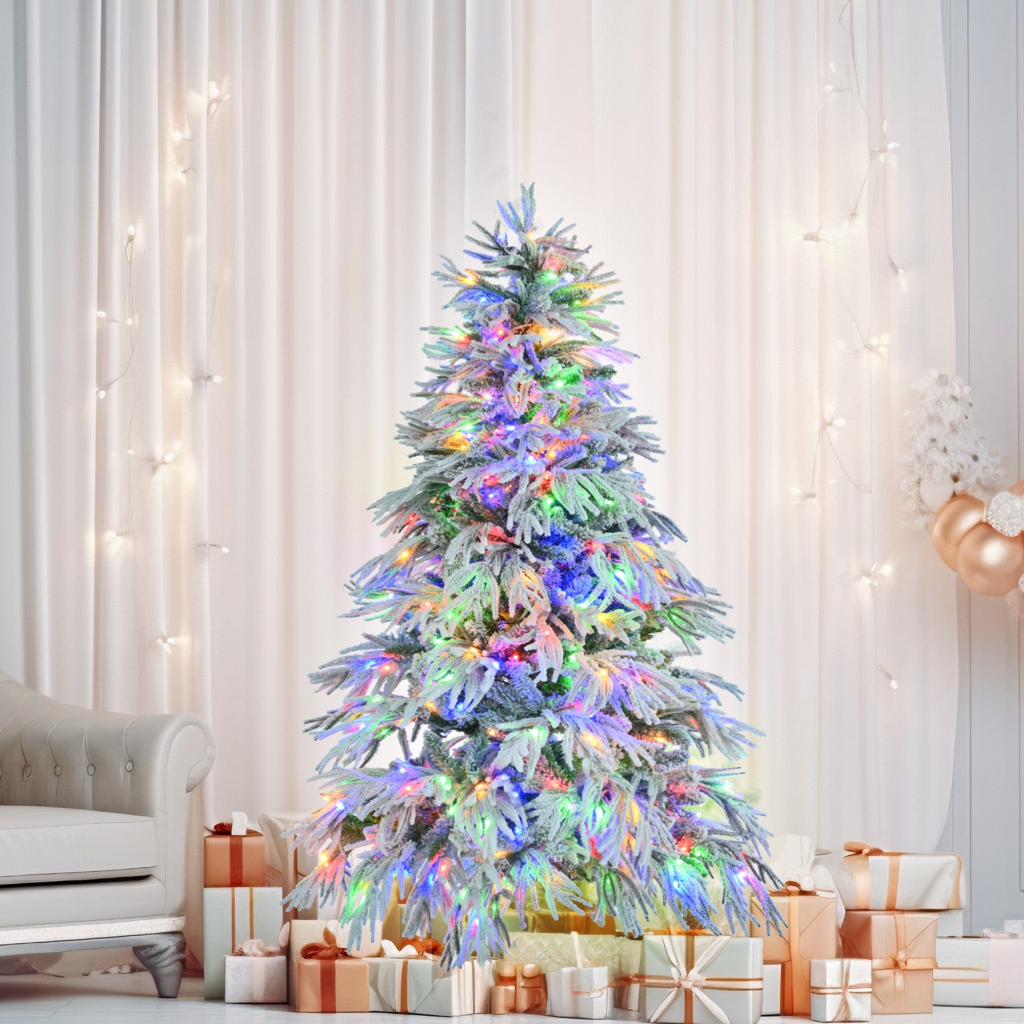 6' Pre Lit Extra Full Frosted Pine Christmas Tree-6