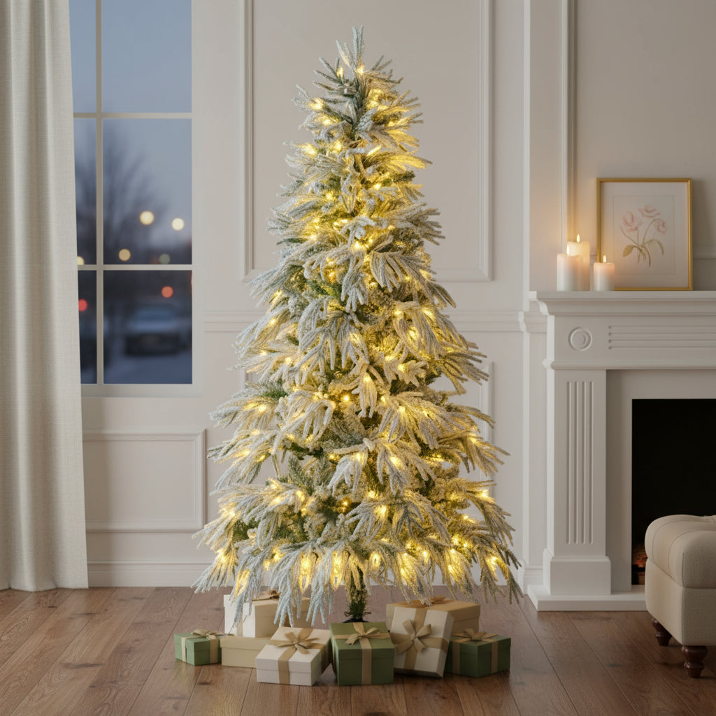 6' Pre Lit Extra Full Frosted Pine Christmas Tree-0