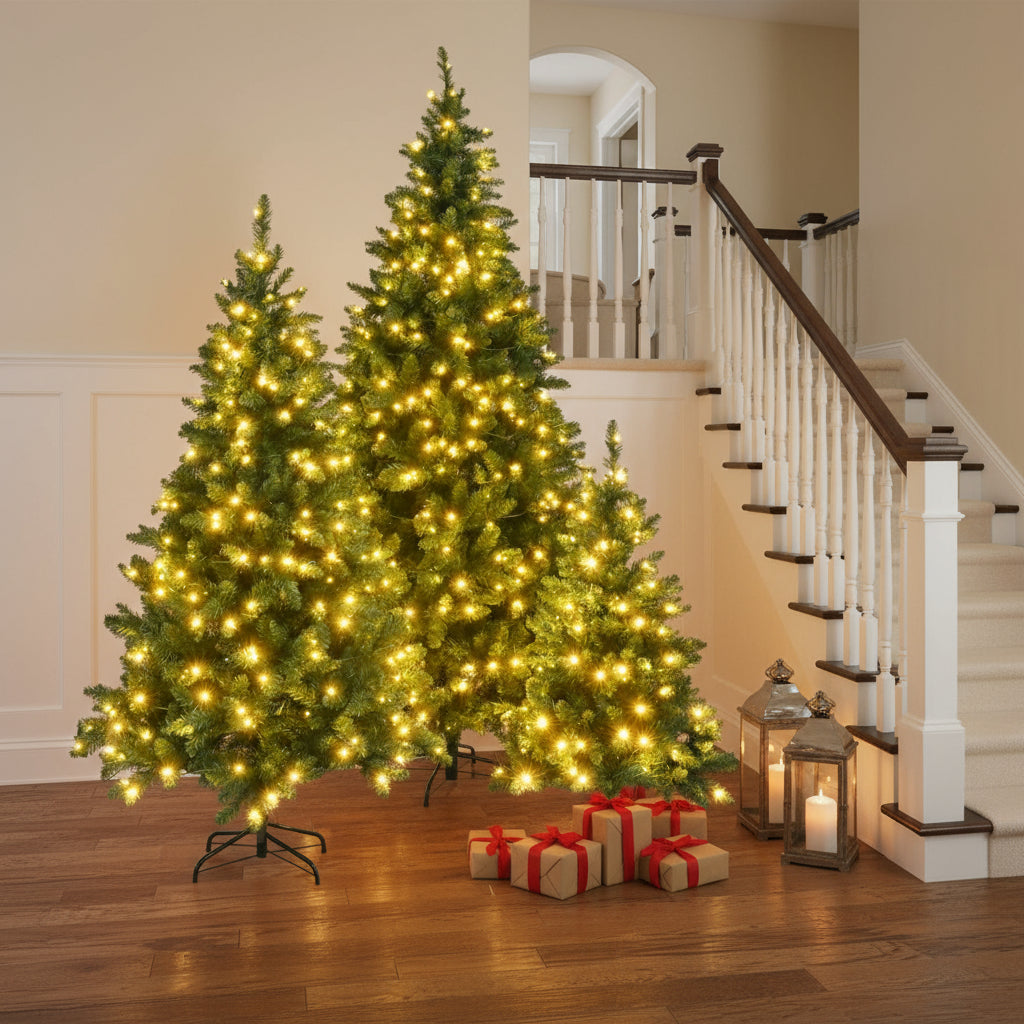 Three Piece Pre Lit Extra Full Frosted Pine Christmas Tree Set-1