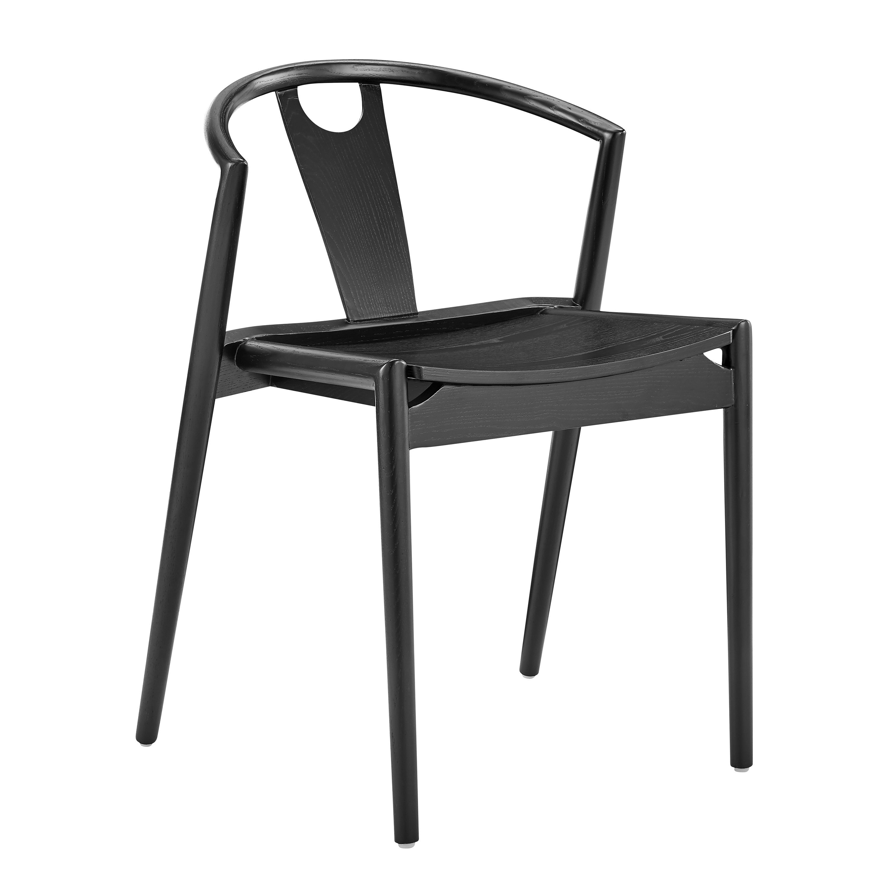Black Solid Wood Open Back Dining Side Chair-2