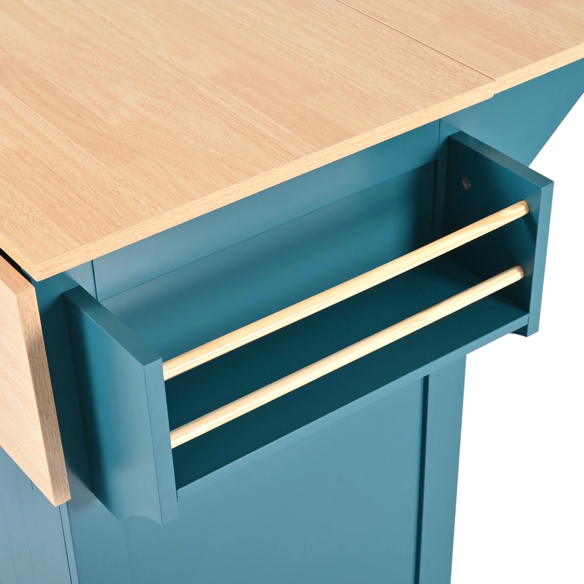 56" Teal Blue Wood Rolling Kitchen Island With Storage-7
