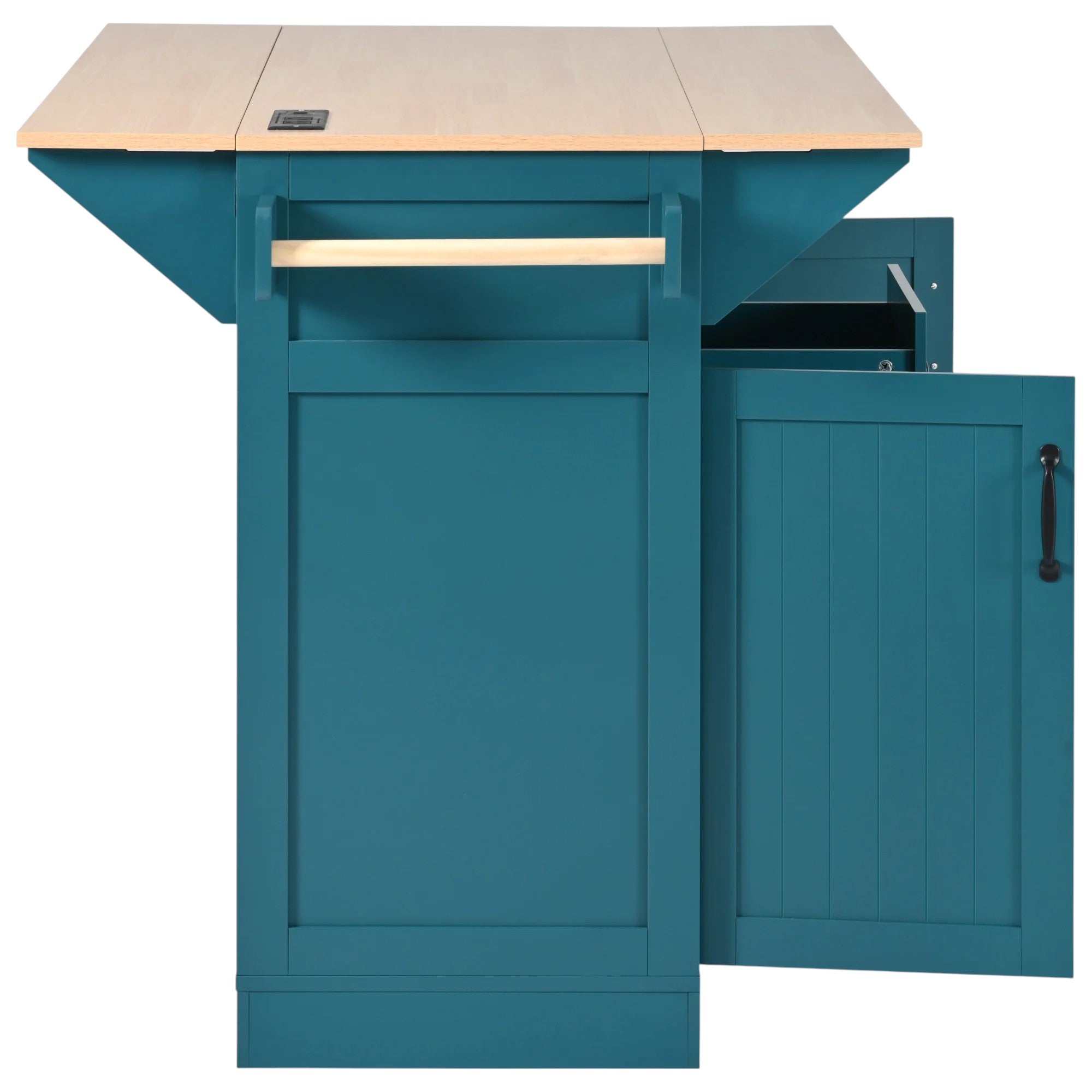 56" Teal Blue Wood Rolling Kitchen Island With Storage-5