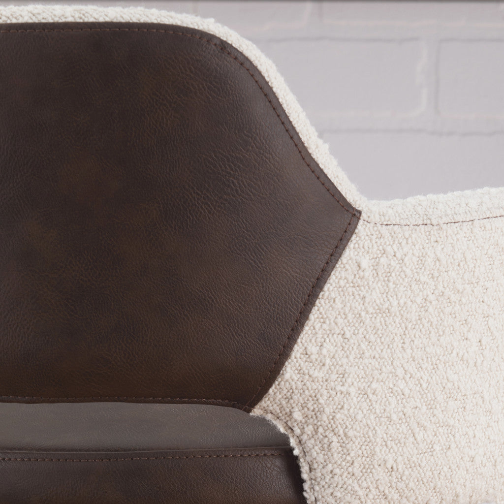 30" Ivory Brown And Black Boucle Faux Leather And Steel Bar Height Swivel Bar Chair-7