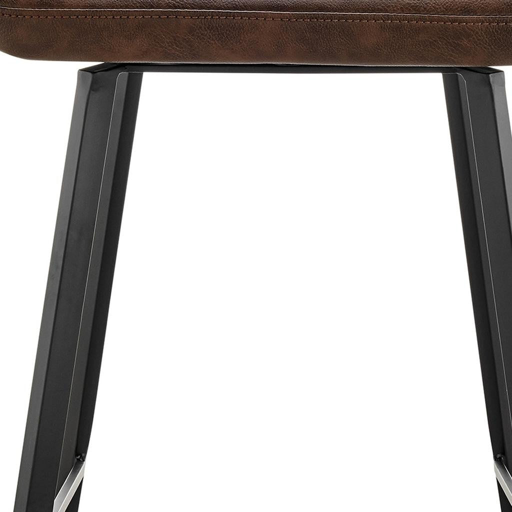 30" Ivory Brown And Black Boucle Faux Leather And Steel Bar Height Swivel Bar Chair-6