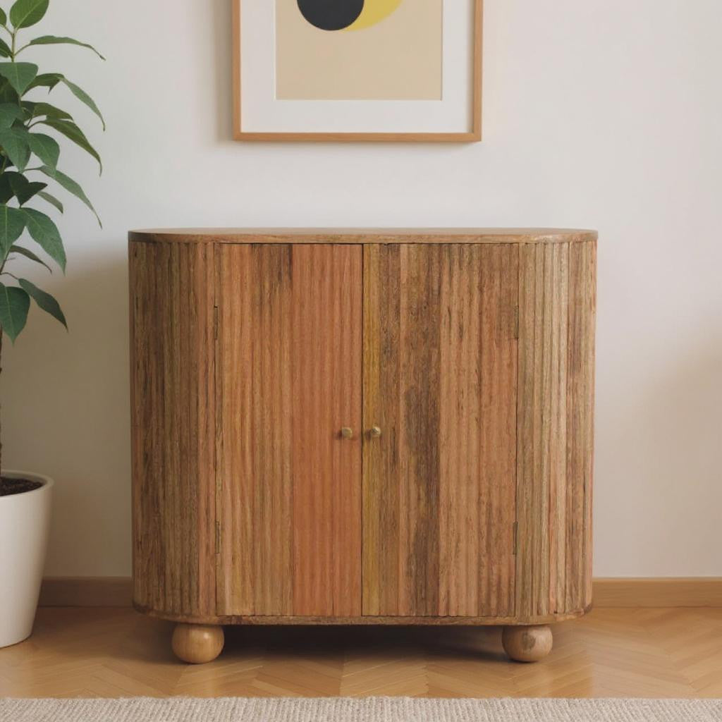 35" Brown Solid Wood Textured Door Accent Cabinet With Two Doors-0