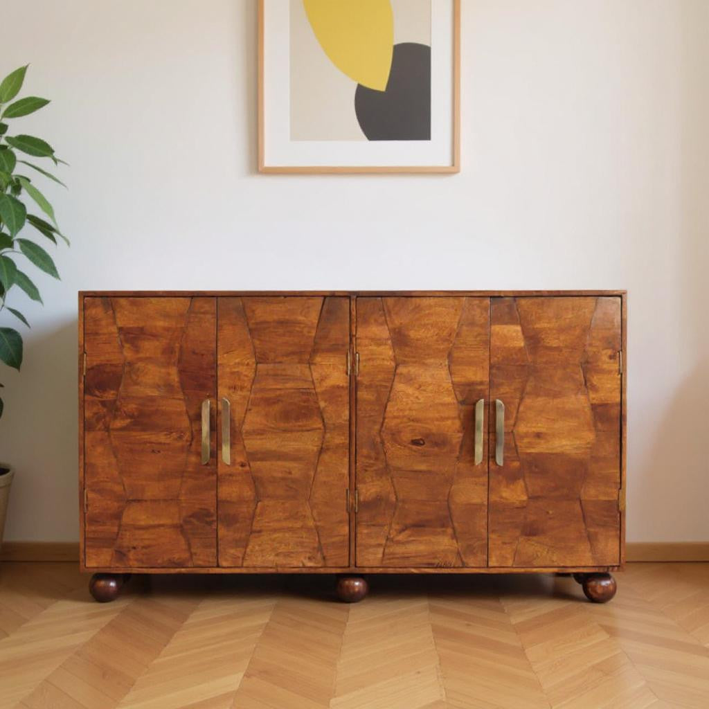 36" Chestnut Solid Wood Textured Door Accent Cabinet With Four Doors-0