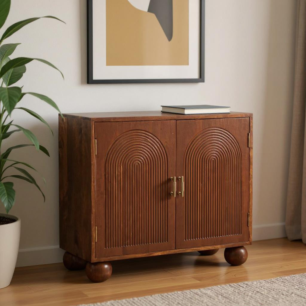 27" Chestnut Solid Wood Textured Door Accent Cabinet With Two Doors-0