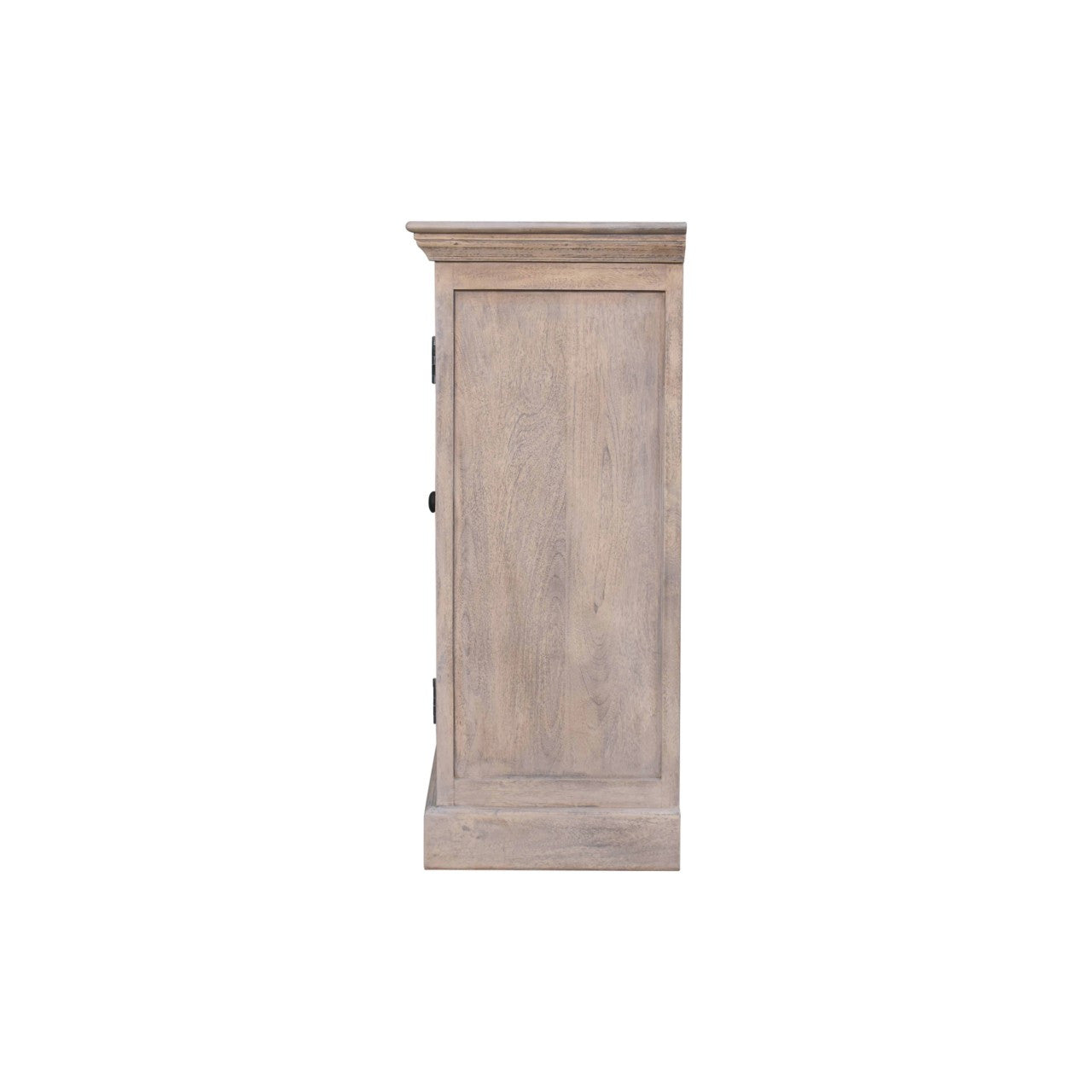 35" Light Gray and Clear Distressed Solid Wood Accent Cabinet With Three Doors-6