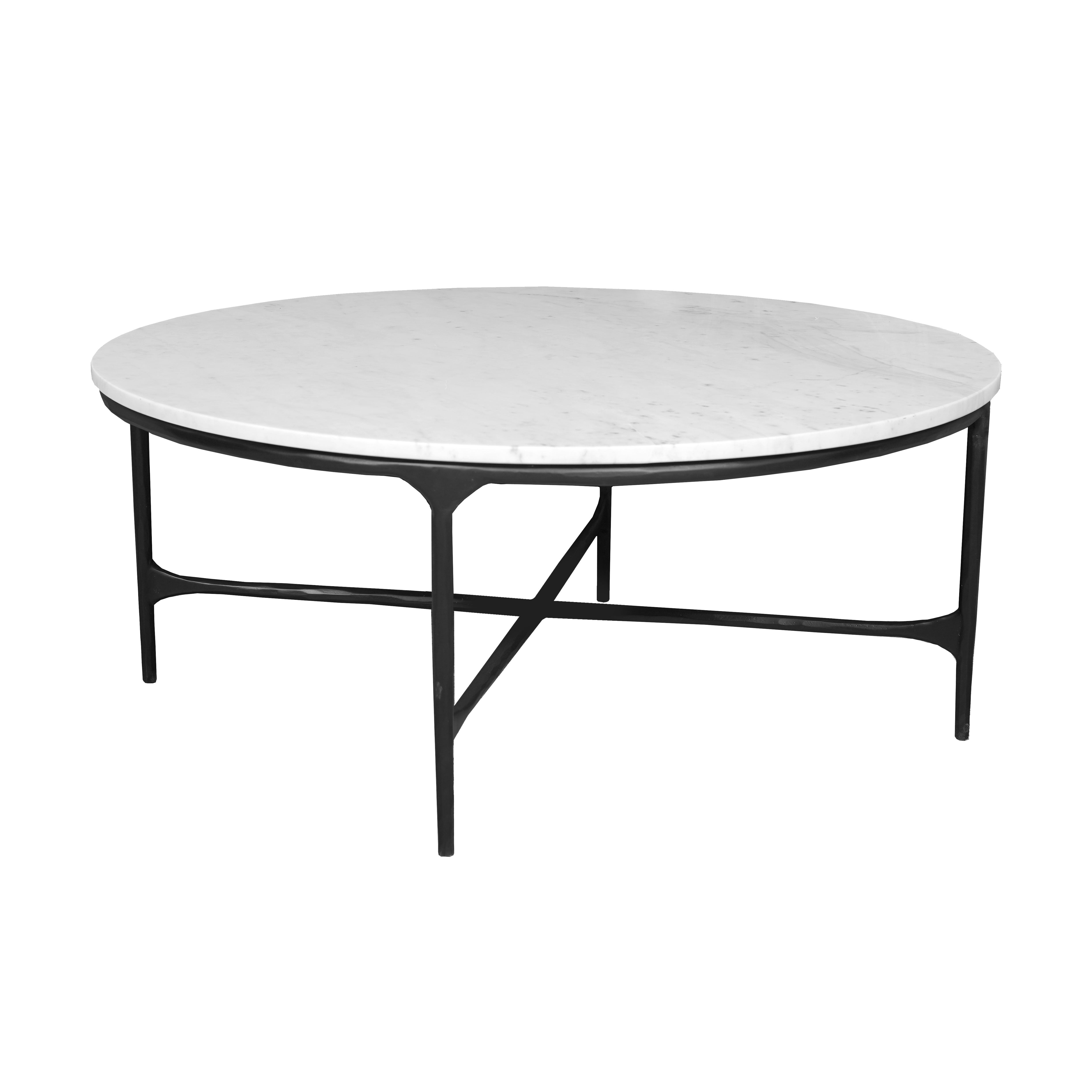 55" White and Black Genuine Marble and Iron Round Cross Legs Coffee Table-1