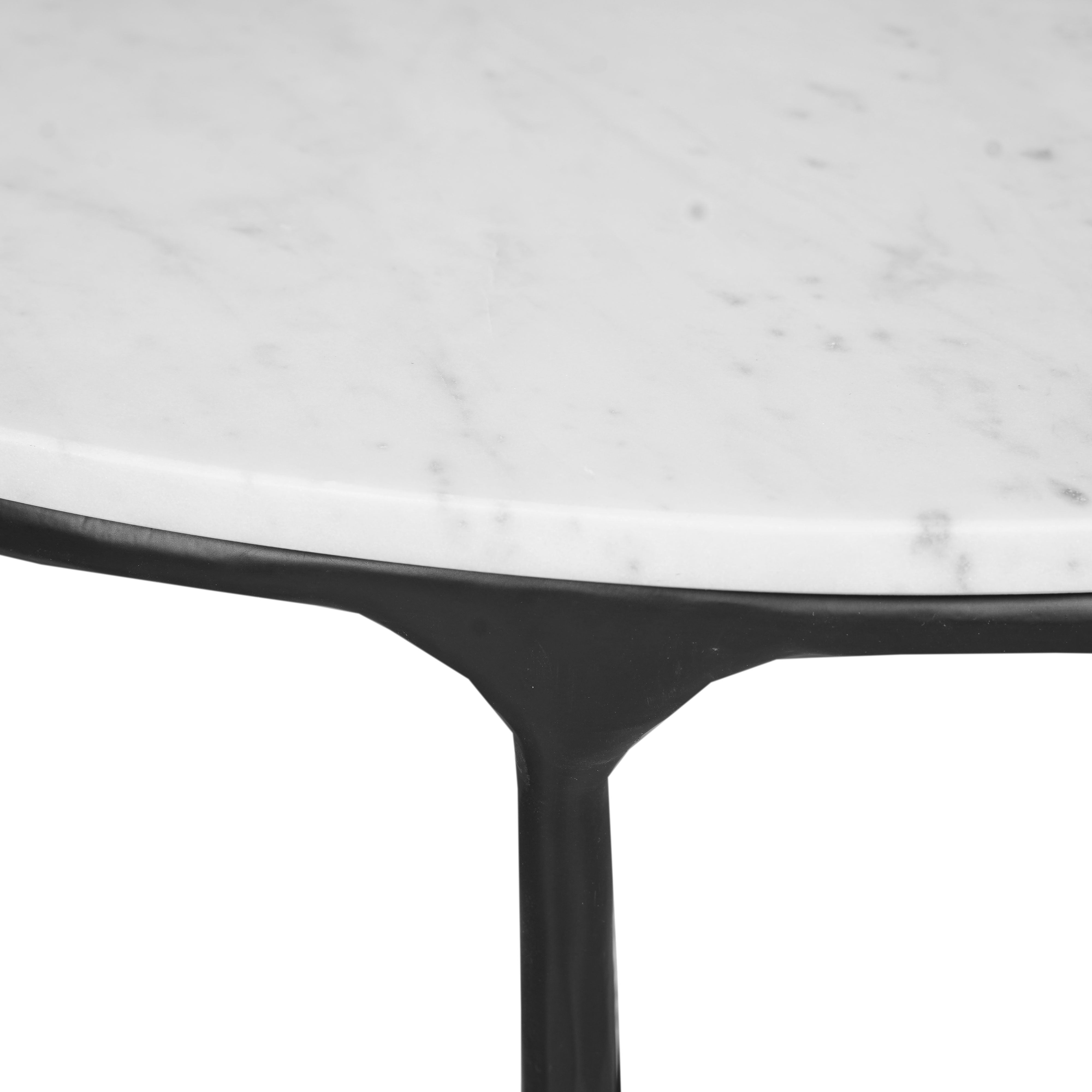 55" White and Black Genuine Marble and Iron Round Cross Legs Coffee Table-4