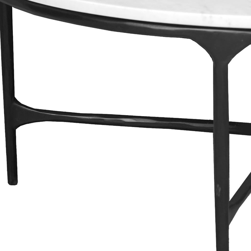 55" White and Black Genuine Marble and Iron Round Cross Legs Coffee Table-5