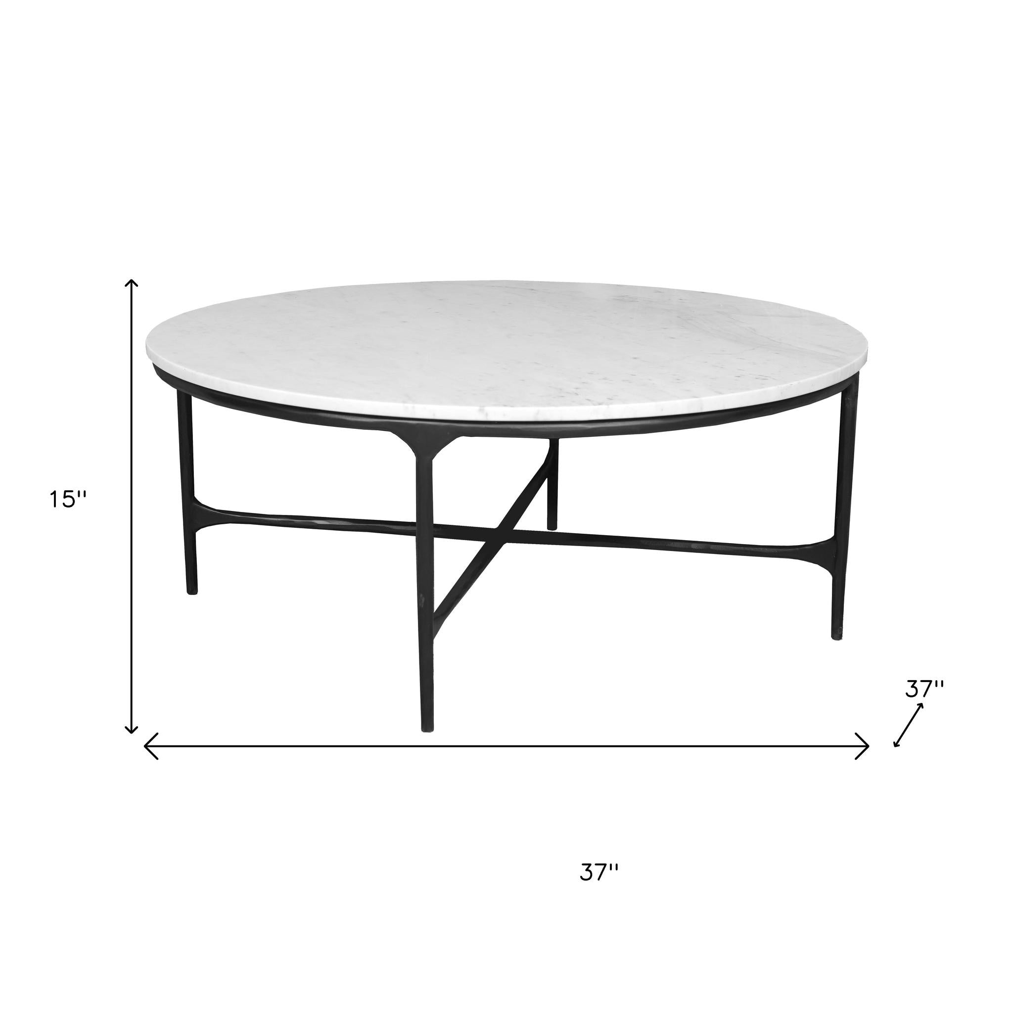55" White and Black Genuine Marble and Iron Round Cross Legs Coffee Table-8