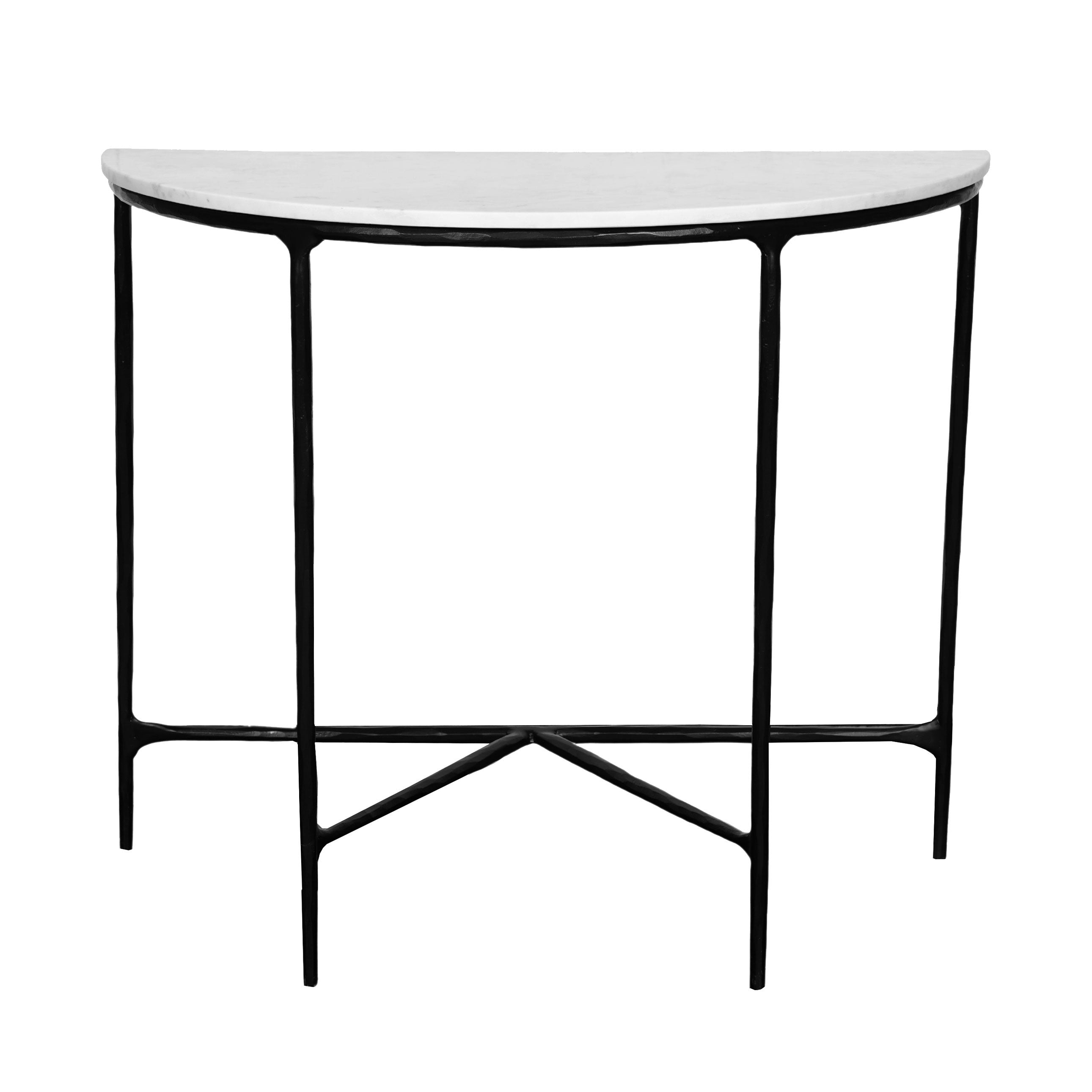 36" White and Black Genuine Marble and Iron Half Moon Console Table-2