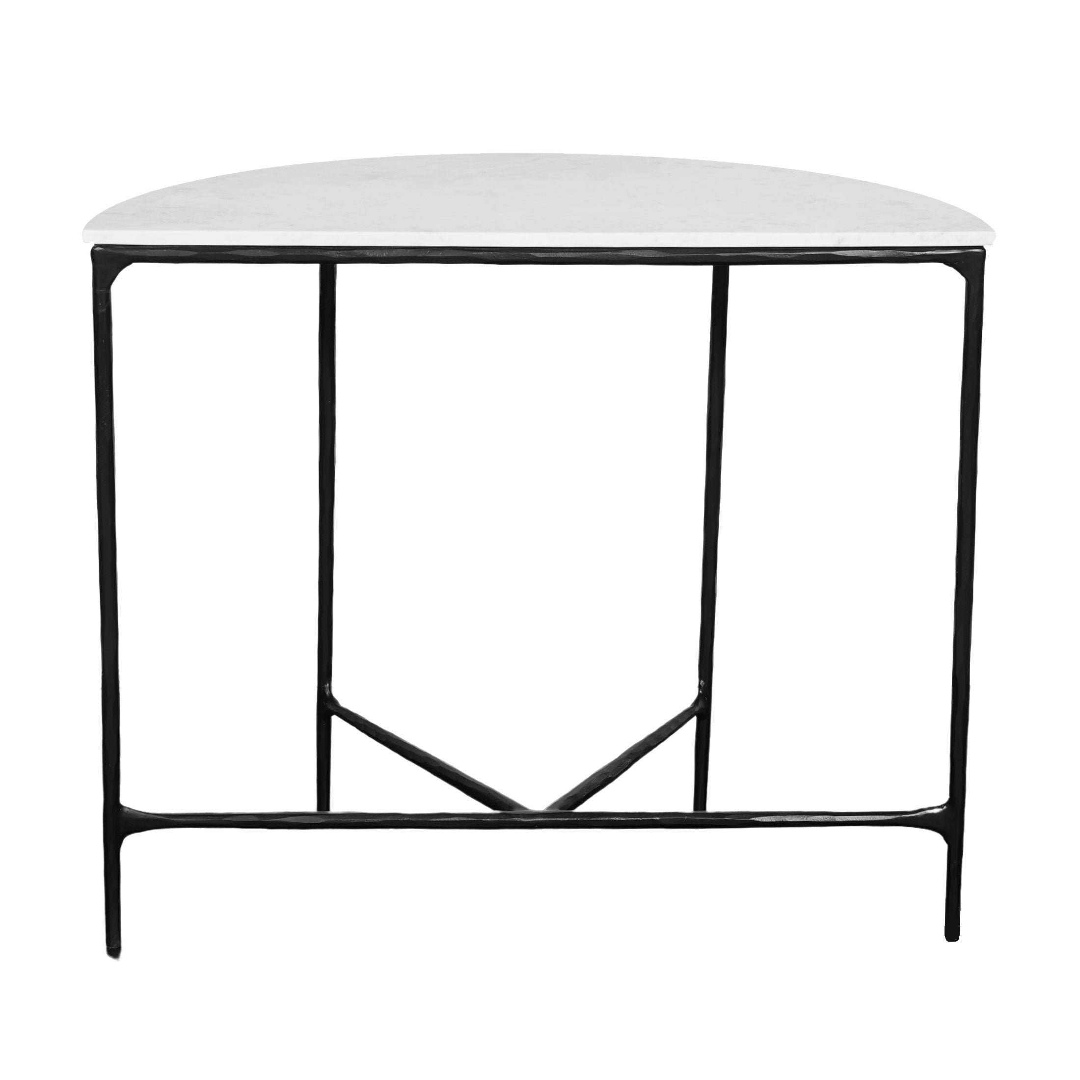36" White and Black Genuine Marble and Iron Half Moon Console Table-3