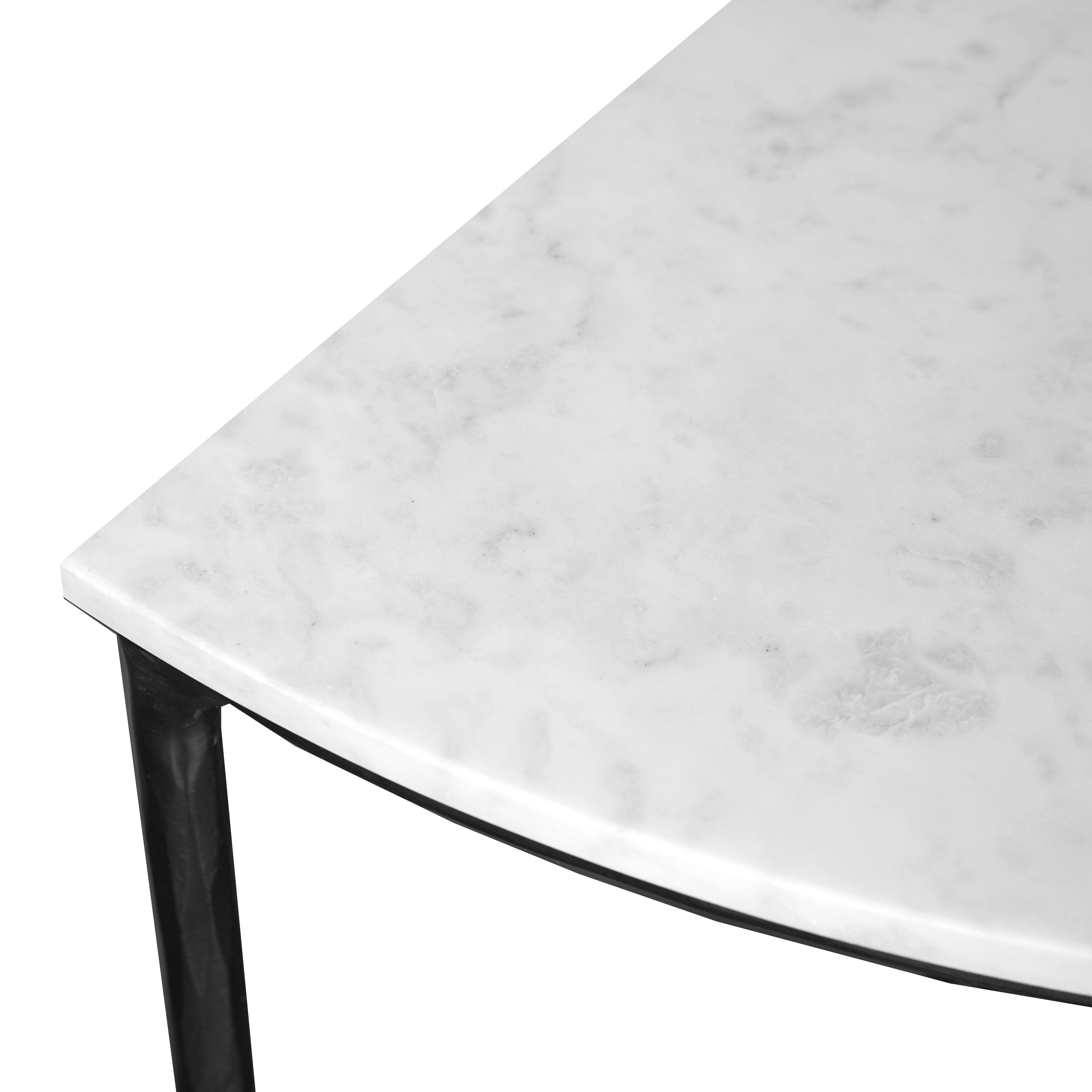 36" White and Black Genuine Marble and Iron Half Moon Console Table-4