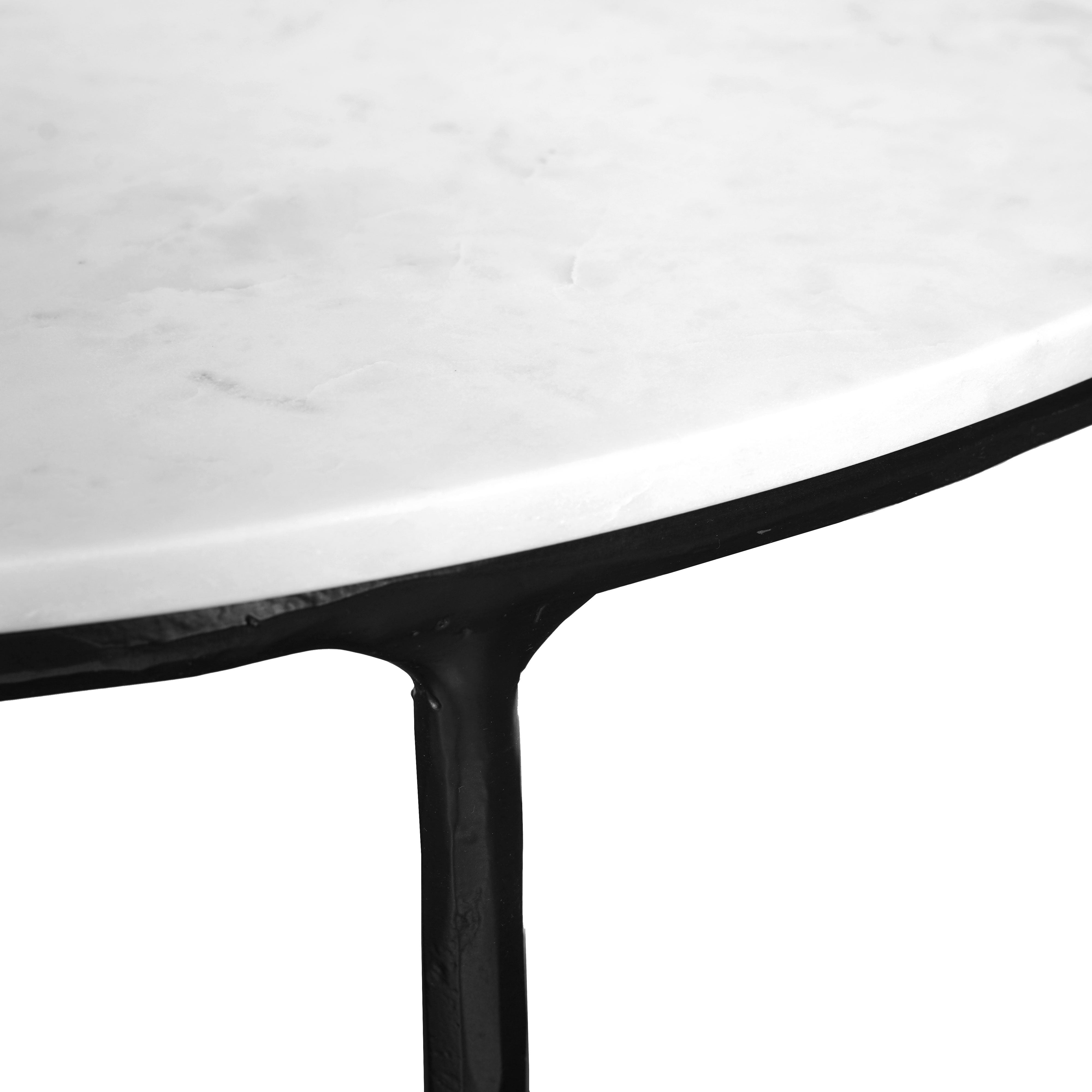 36" White and Black Genuine Marble and Iron Half Moon Console Table-5