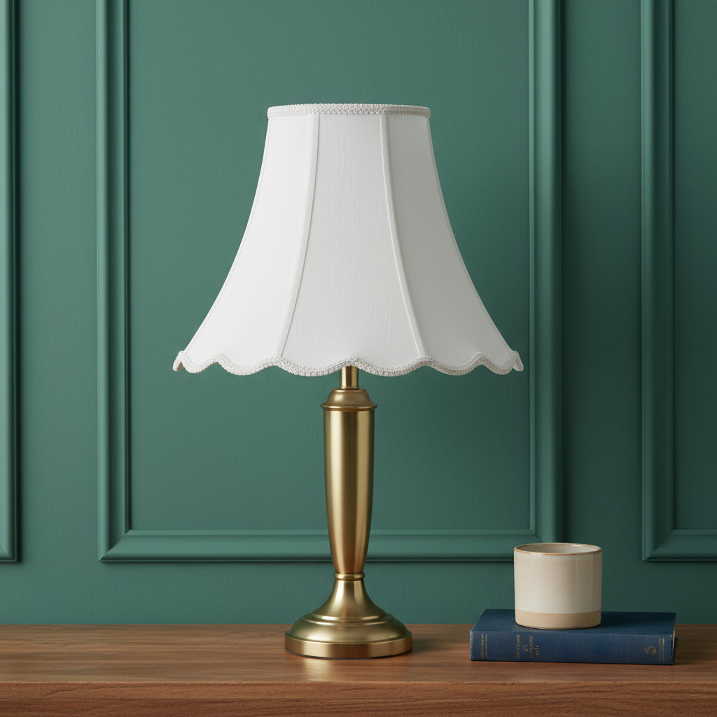 White Linen Piped Bell Lamp Shade-0