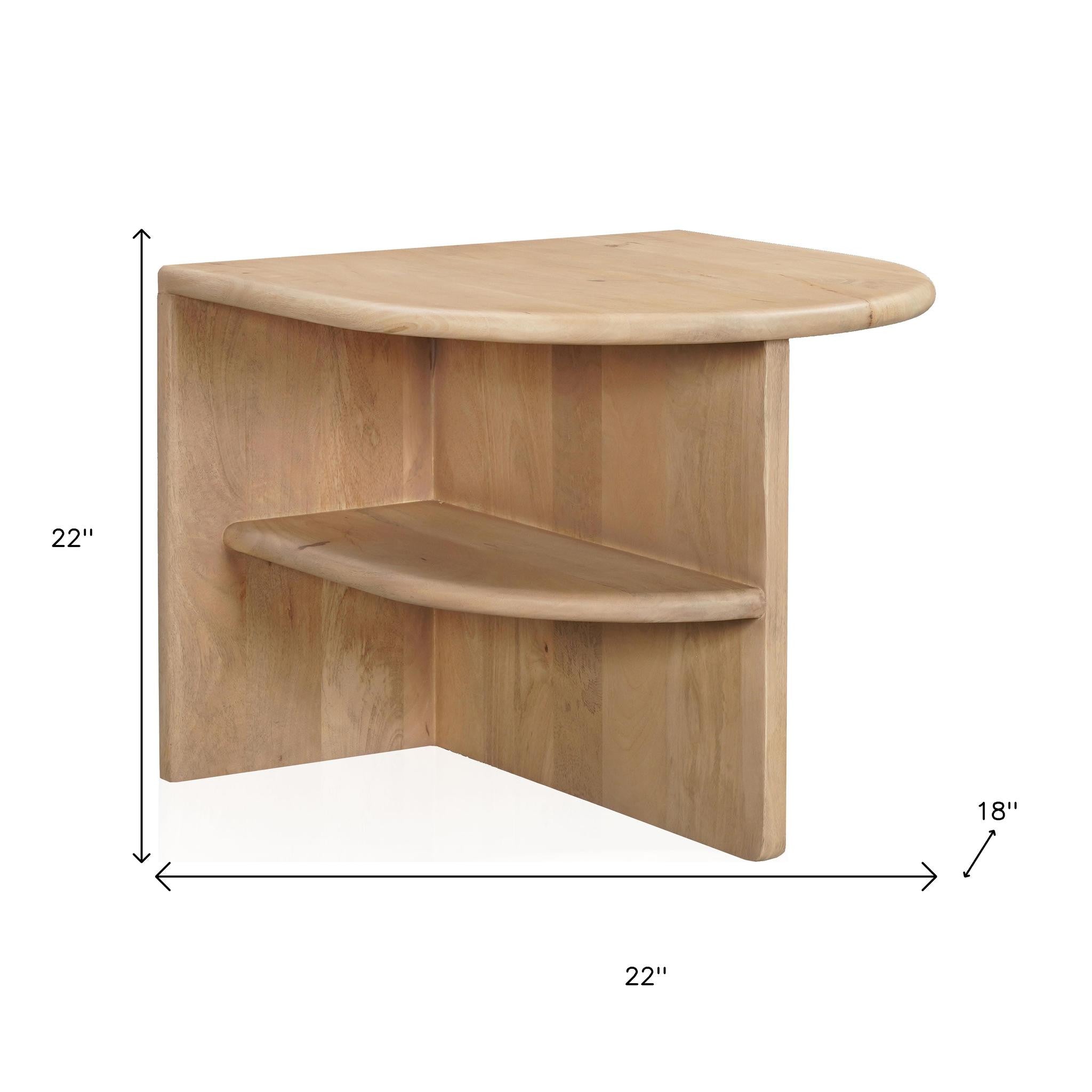 22" Natural Solid Wood Block End Table With Shelf-8