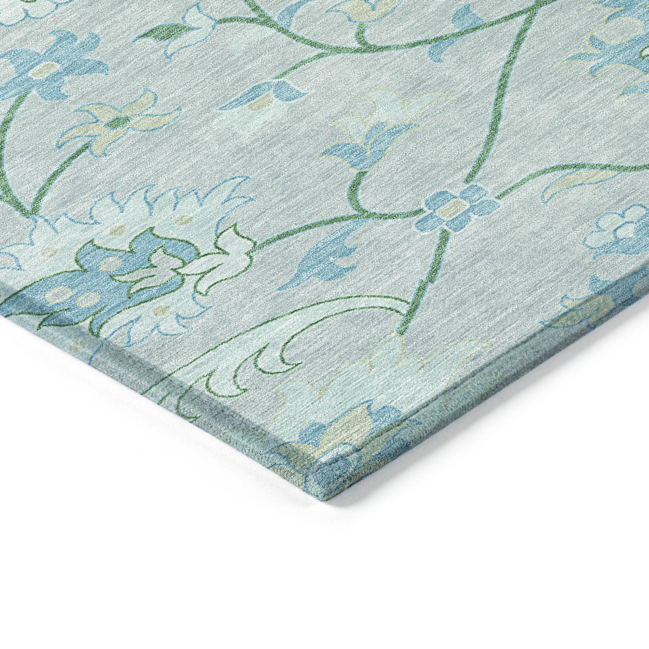 3' X 5' Mint Green Teal Blue And Ivory Floral Washable Indoor Outdoor Area Rug-5