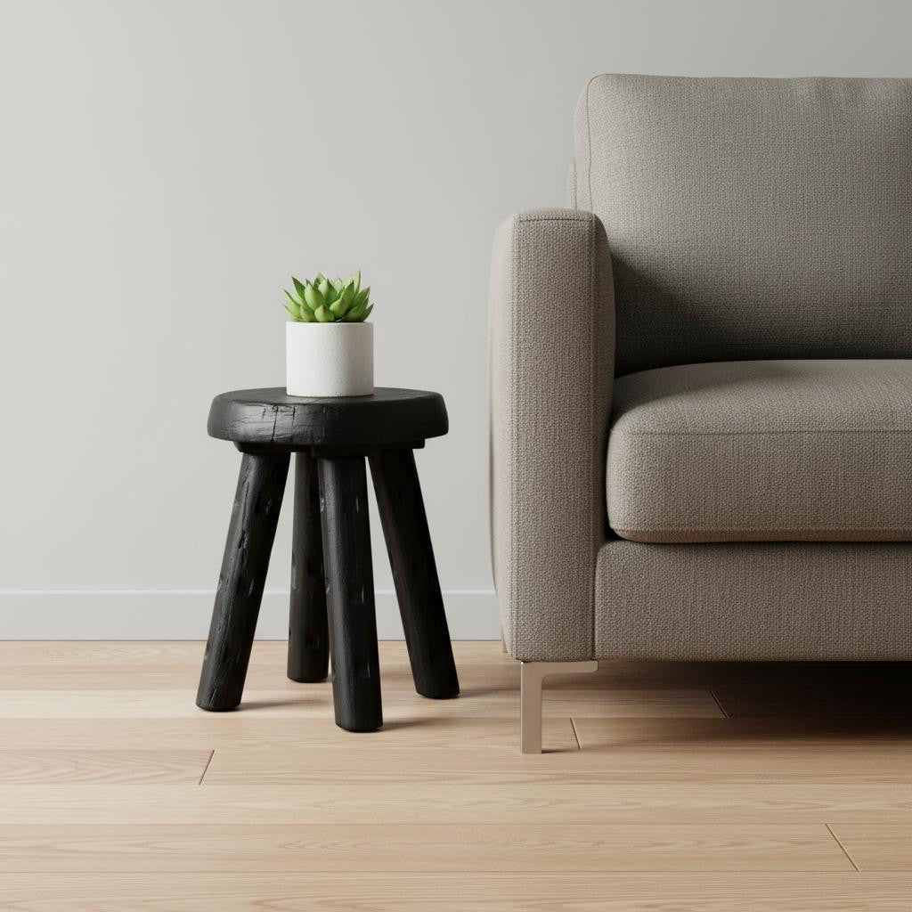 19" Black Solid Wood Round End Table-0