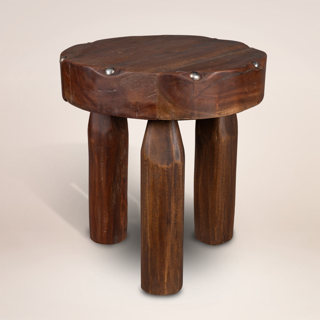 19" Brown Solid Wood Round End Table-6